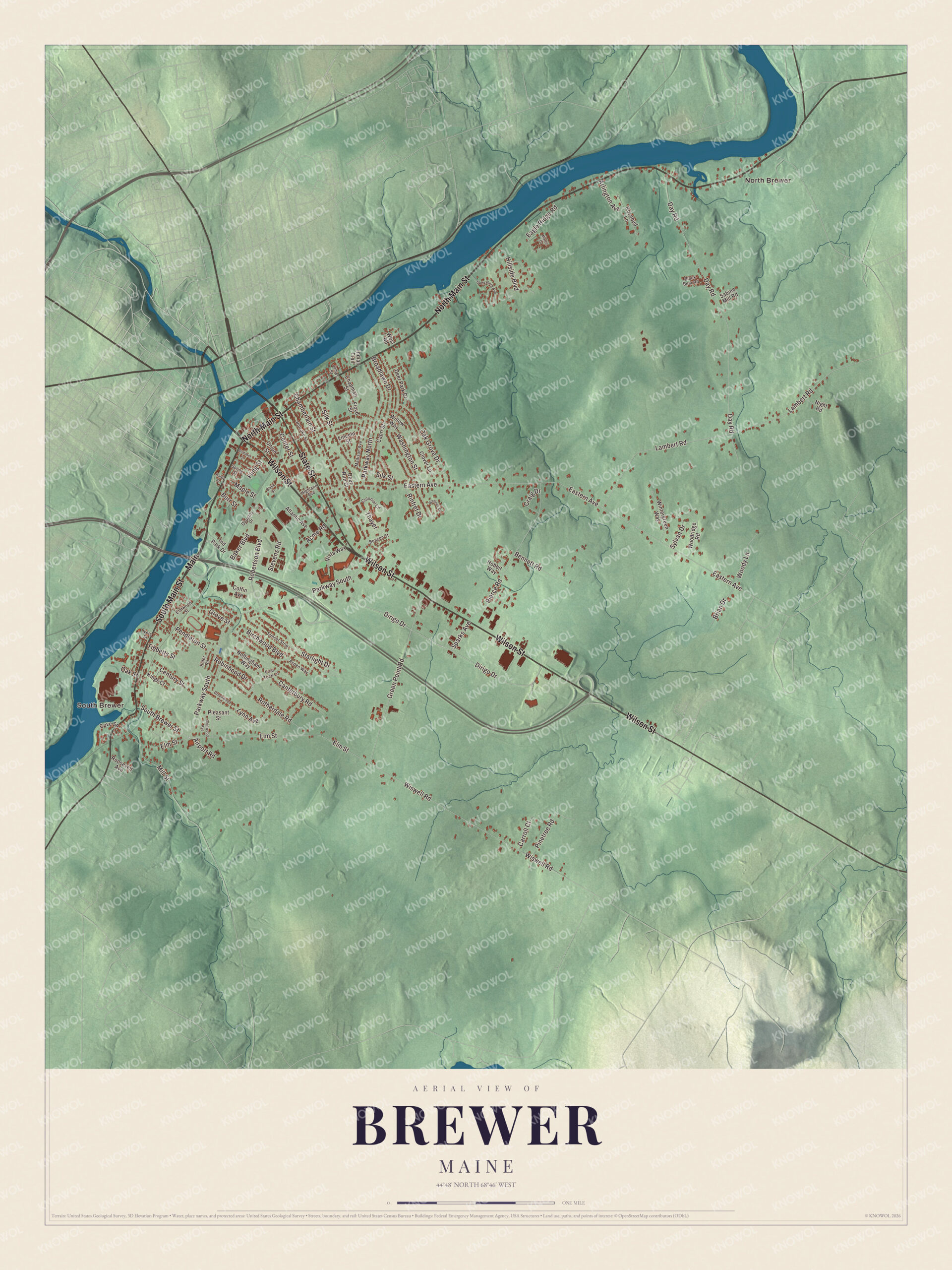 Protected watermarked complete map of Brewer, Maine