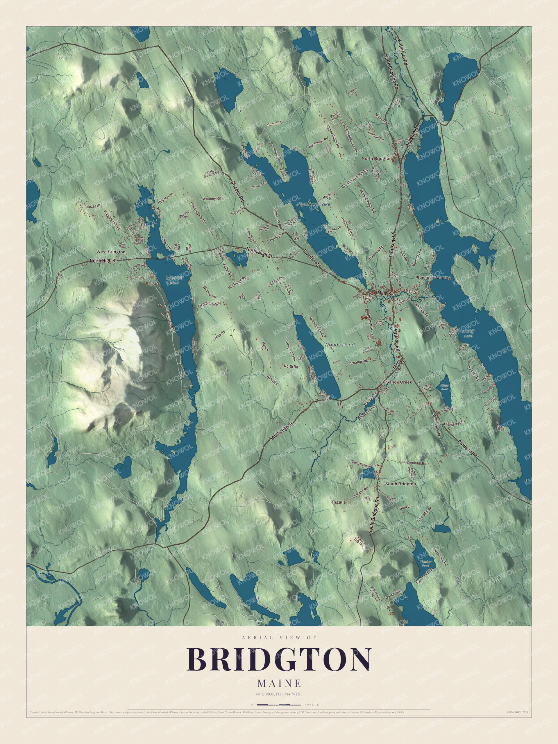 Protected watermarked complete map of Bridgton, Maine