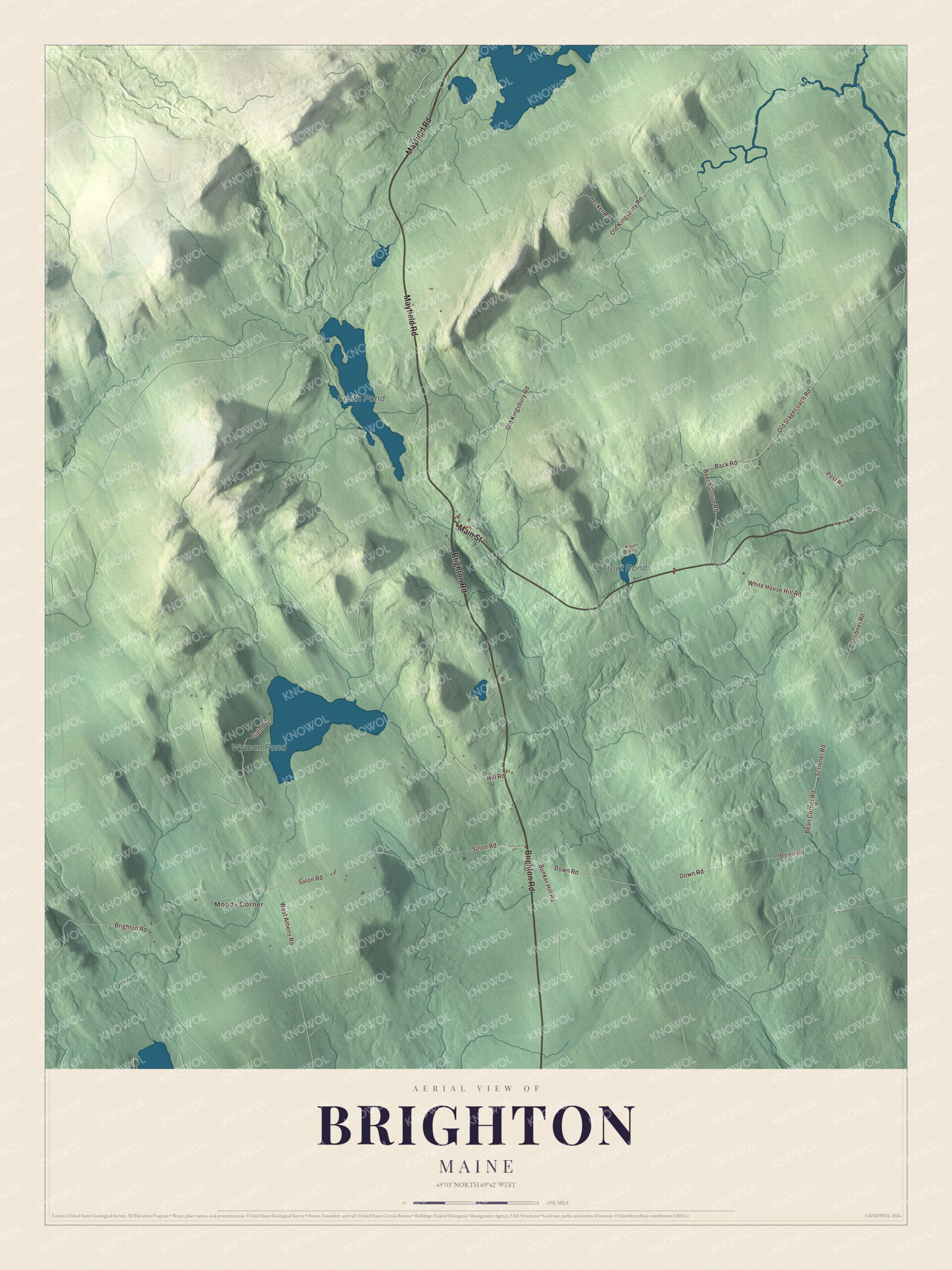 Protected watermarked complete map of Brighton, Maine