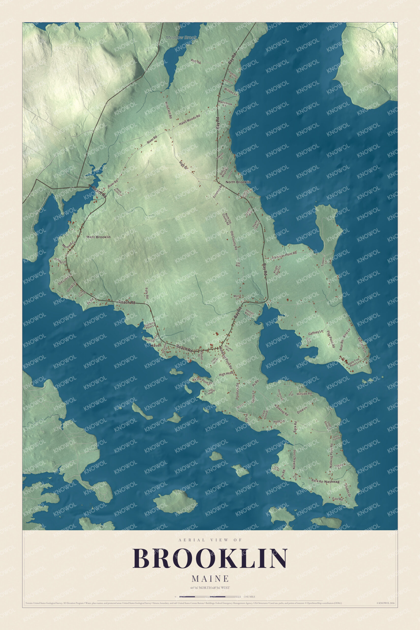 Protected watermarked complete map of Brooklin, Maine