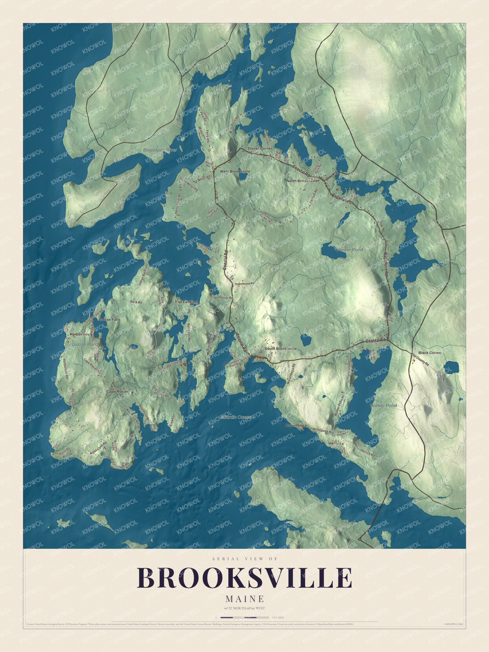 Protected watermarked complete map of Brooksville, Maine