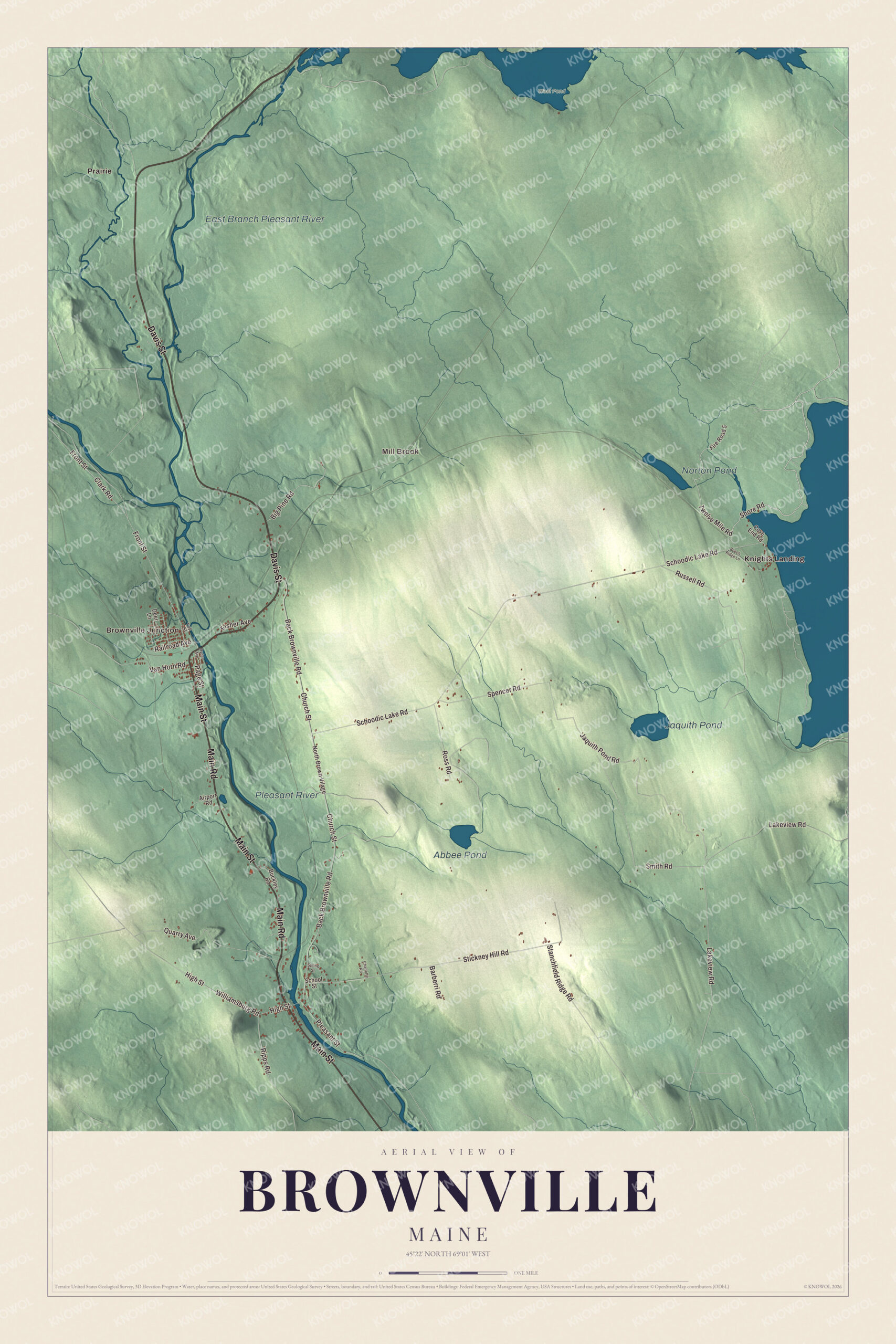 Protected watermarked complete map of Brownville, Maine