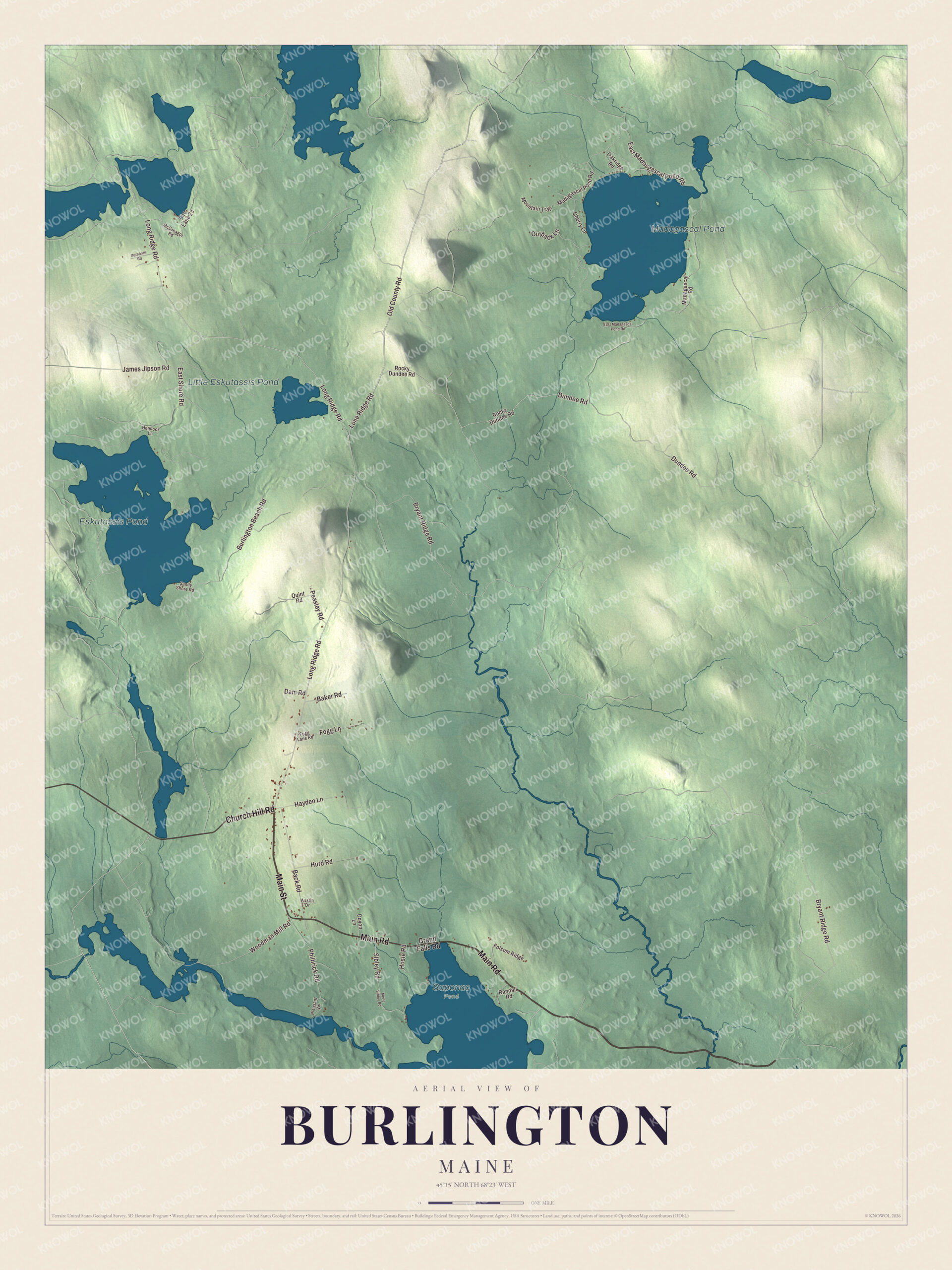 Protected watermarked complete map of Burlington, Maine