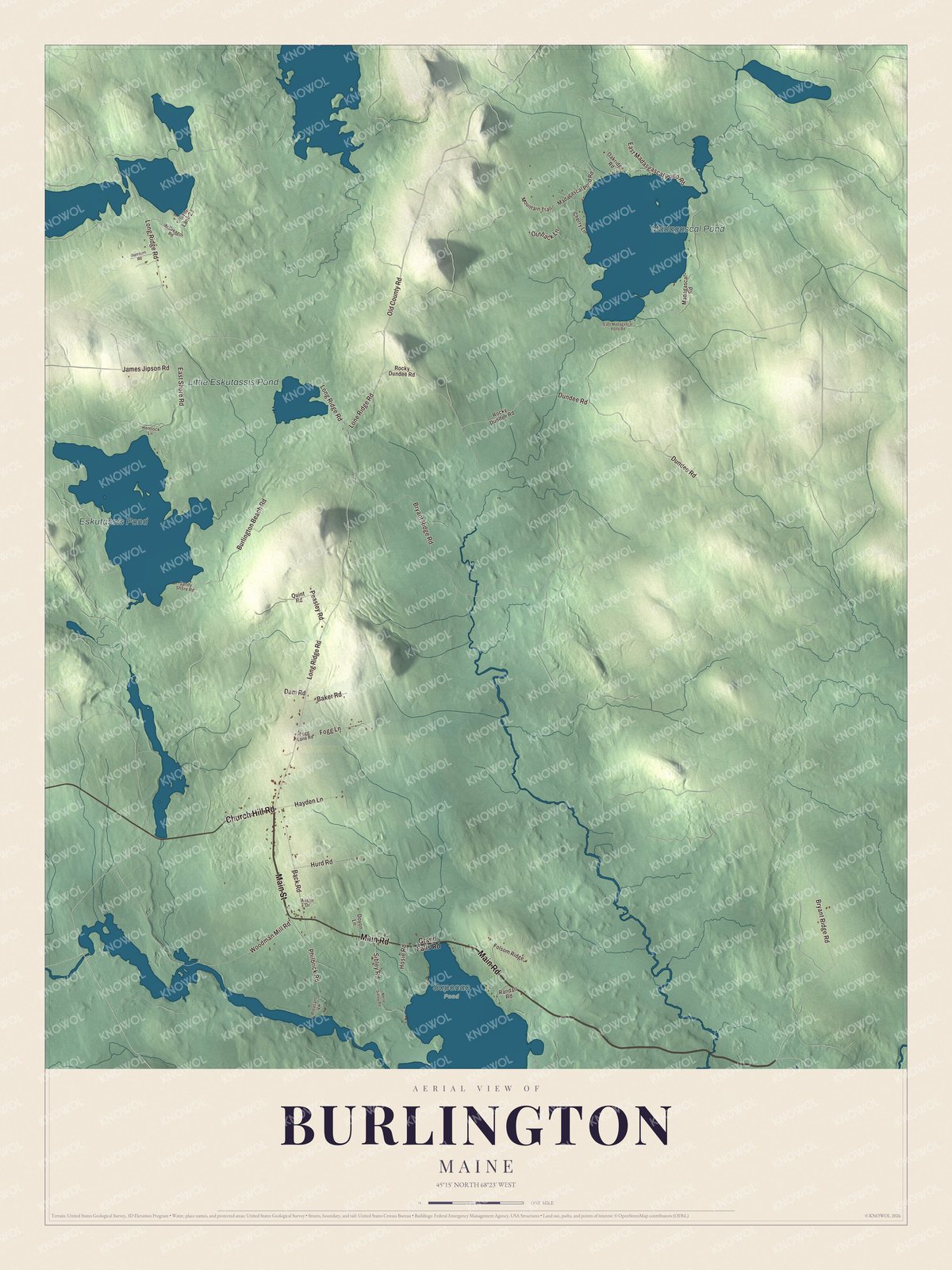 Watermarked full-map preview of Burlington, Maine