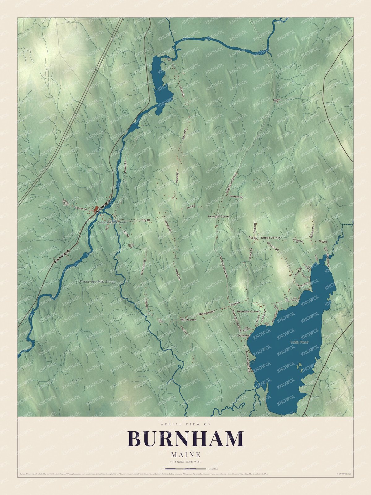 Protected watermarked complete map of Burnham, Maine