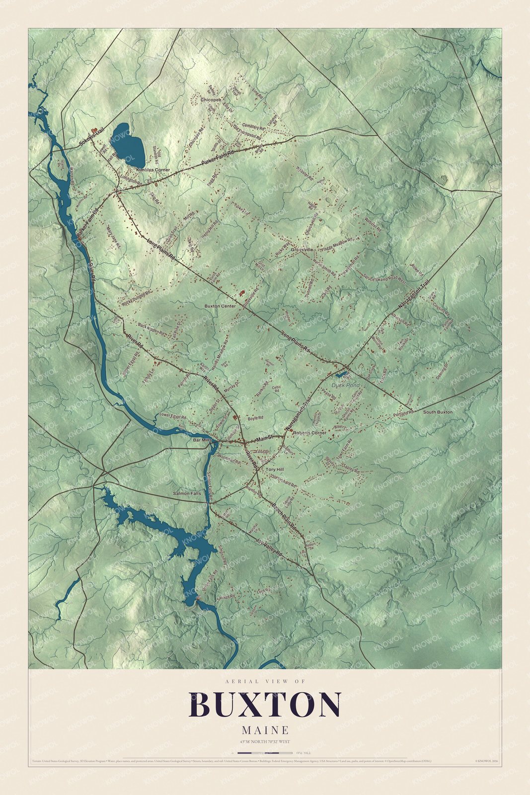 Watermarked full-map preview of Buxton, Maine
