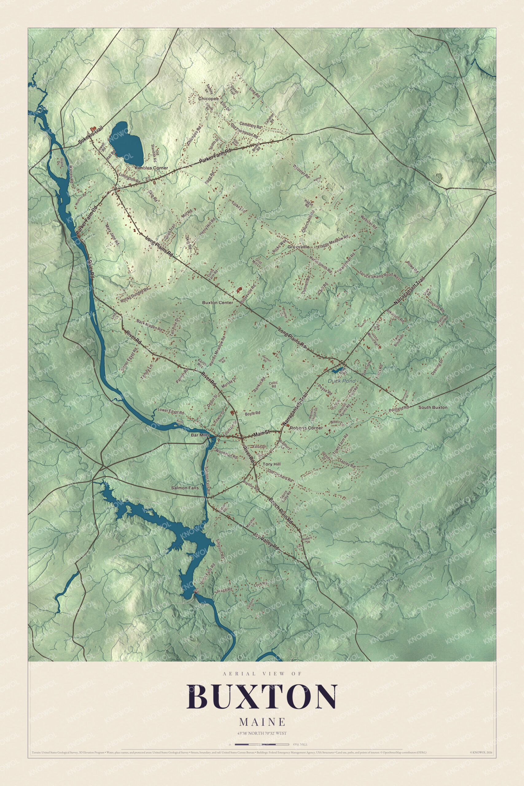 Protected watermarked complete map of Buxton, Maine