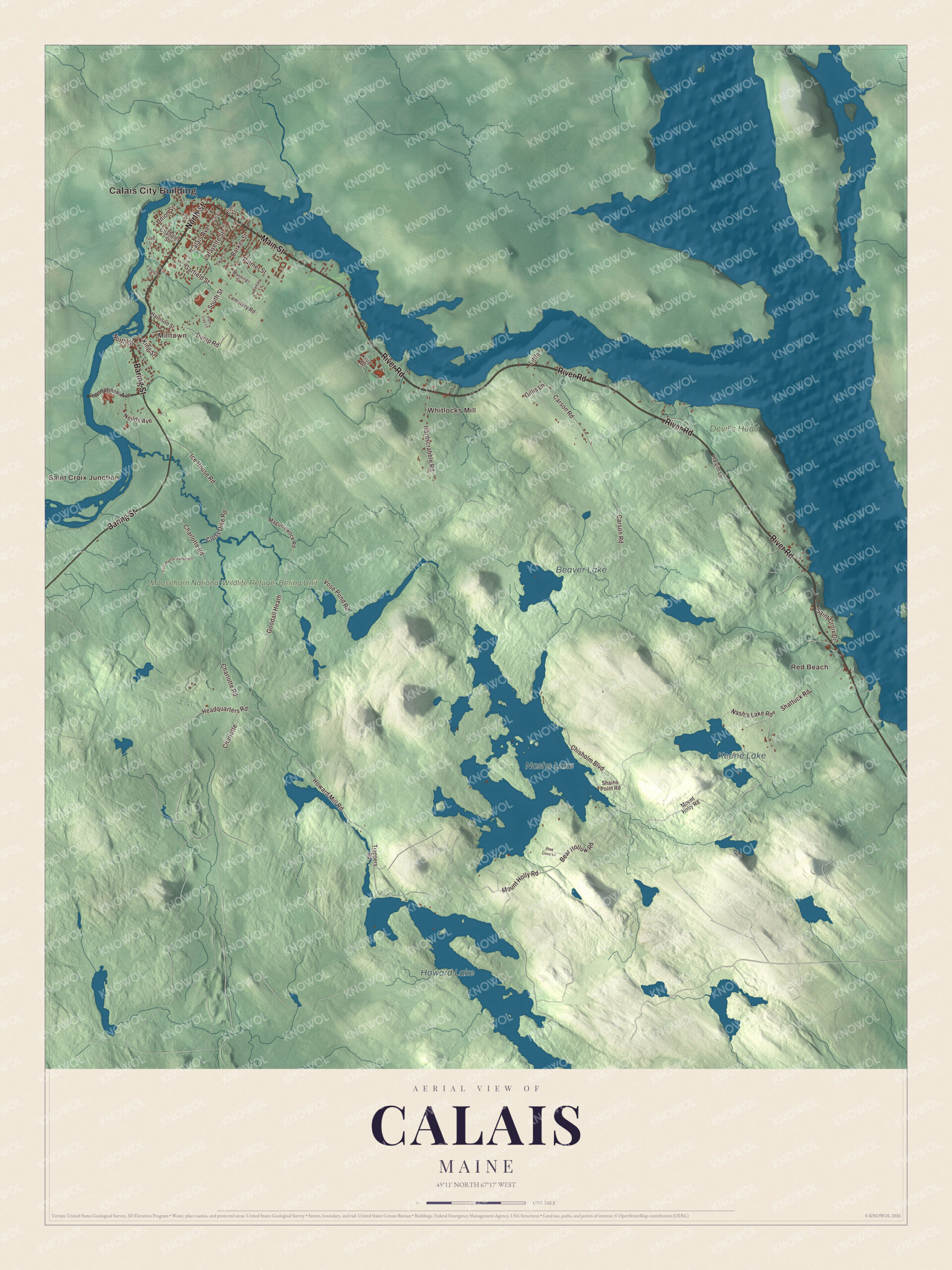 Protected watermarked complete map of Calais, Maine