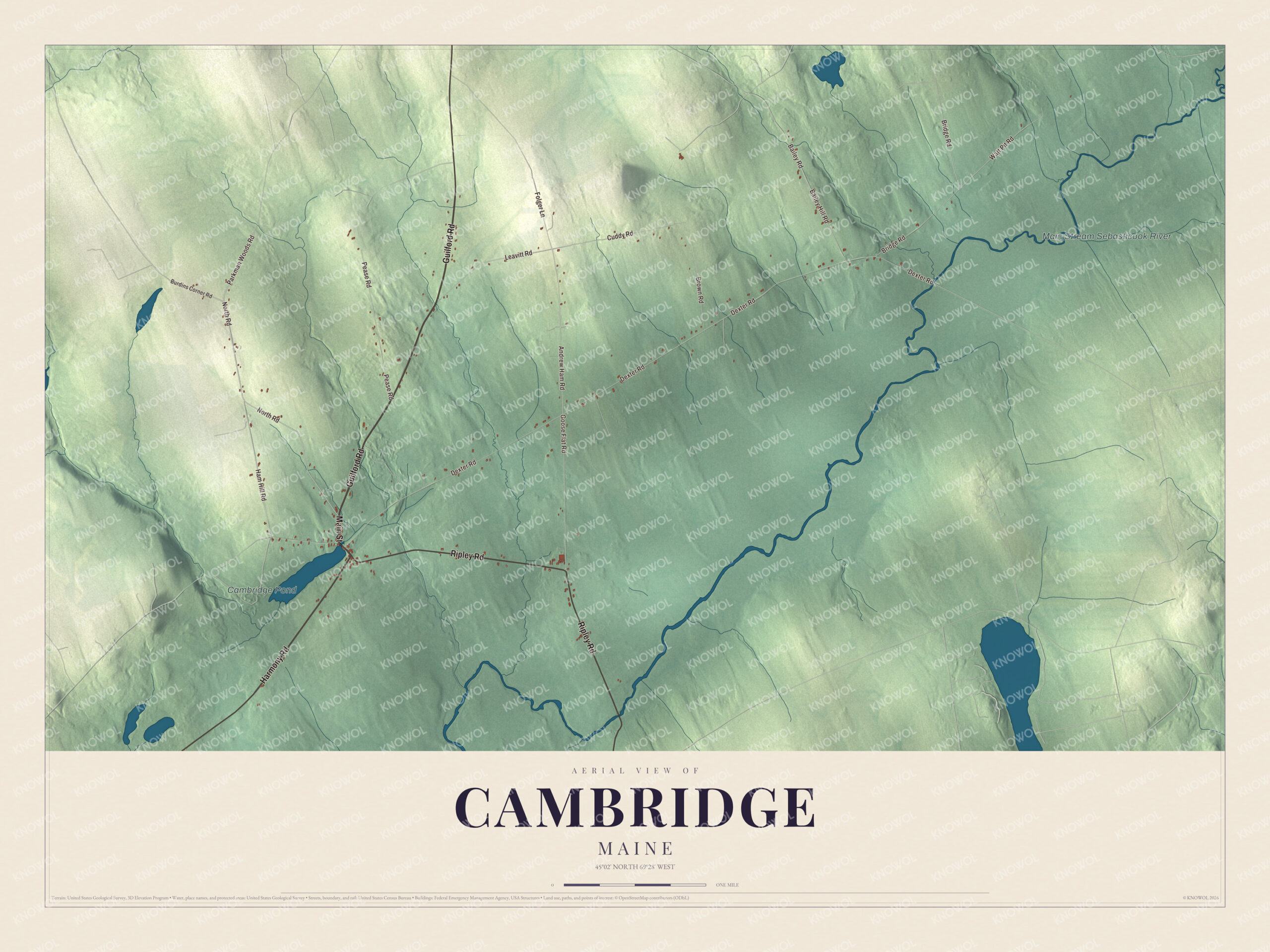 Protected watermarked complete map of Cambridge, Maine