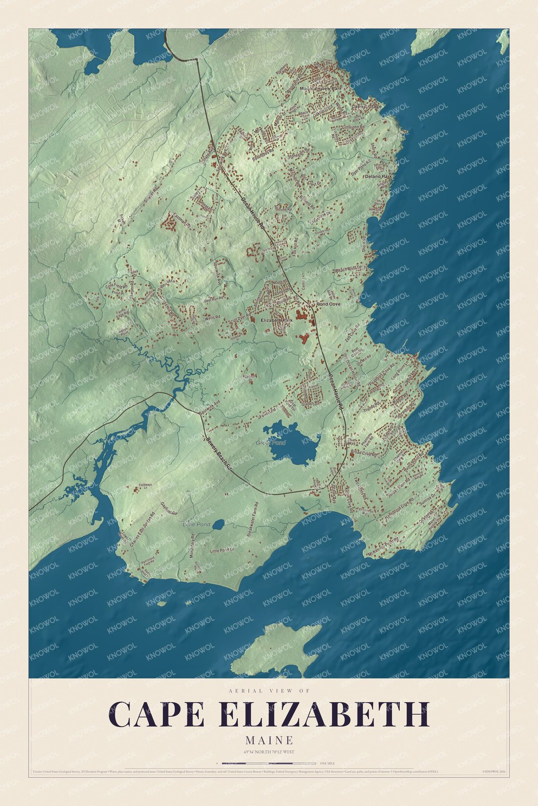 Protected watermarked complete map of Cape Elizabeth, Maine