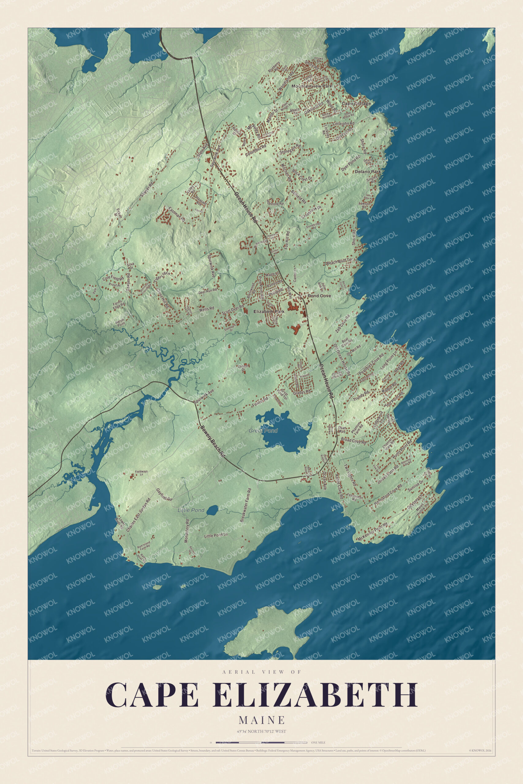 Protected watermarked complete map of Cape Elizabeth, Maine