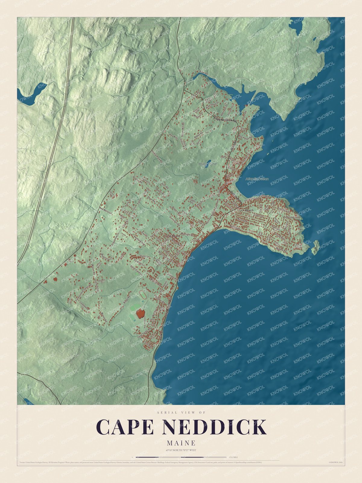 Protected watermarked complete map of Cape Neddick, Maine