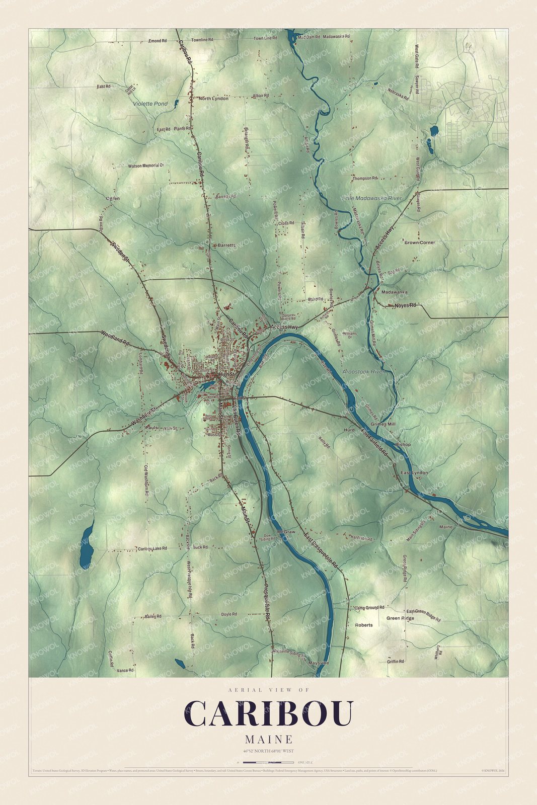 Protected watermarked complete map of Caribou, Maine