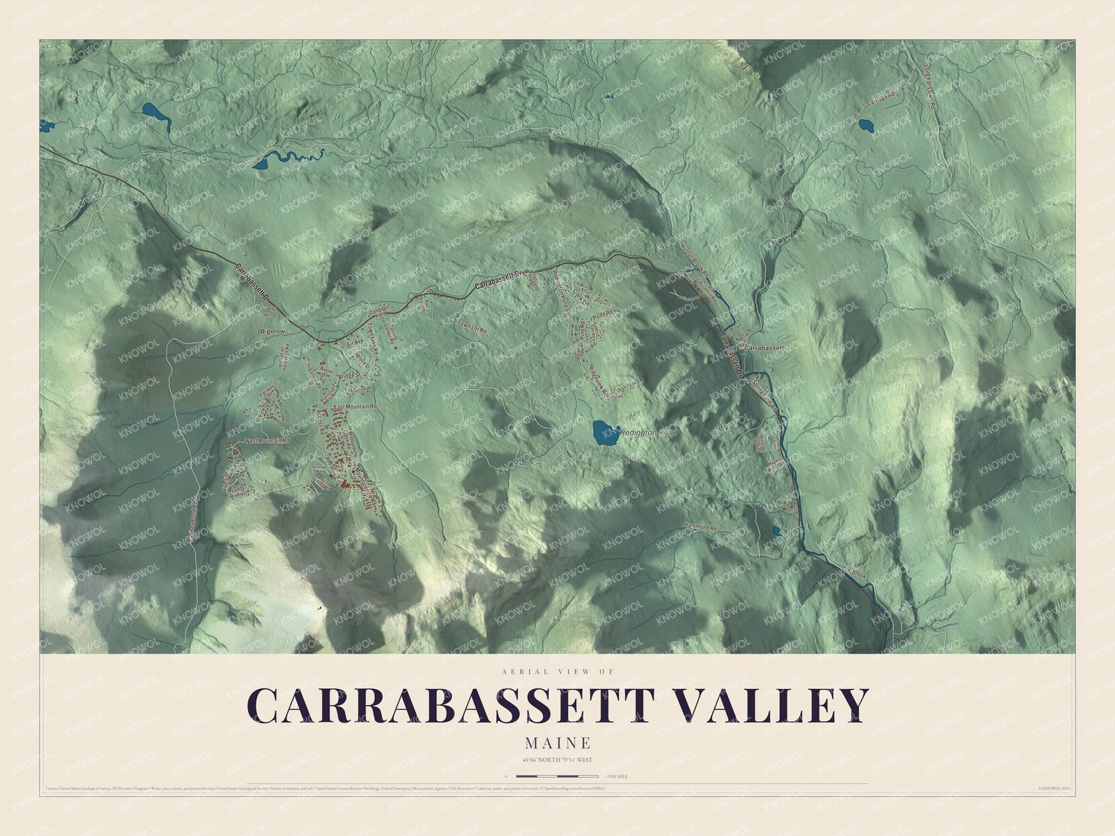 Protected watermarked complete map of Carrabassett Valley, Maine