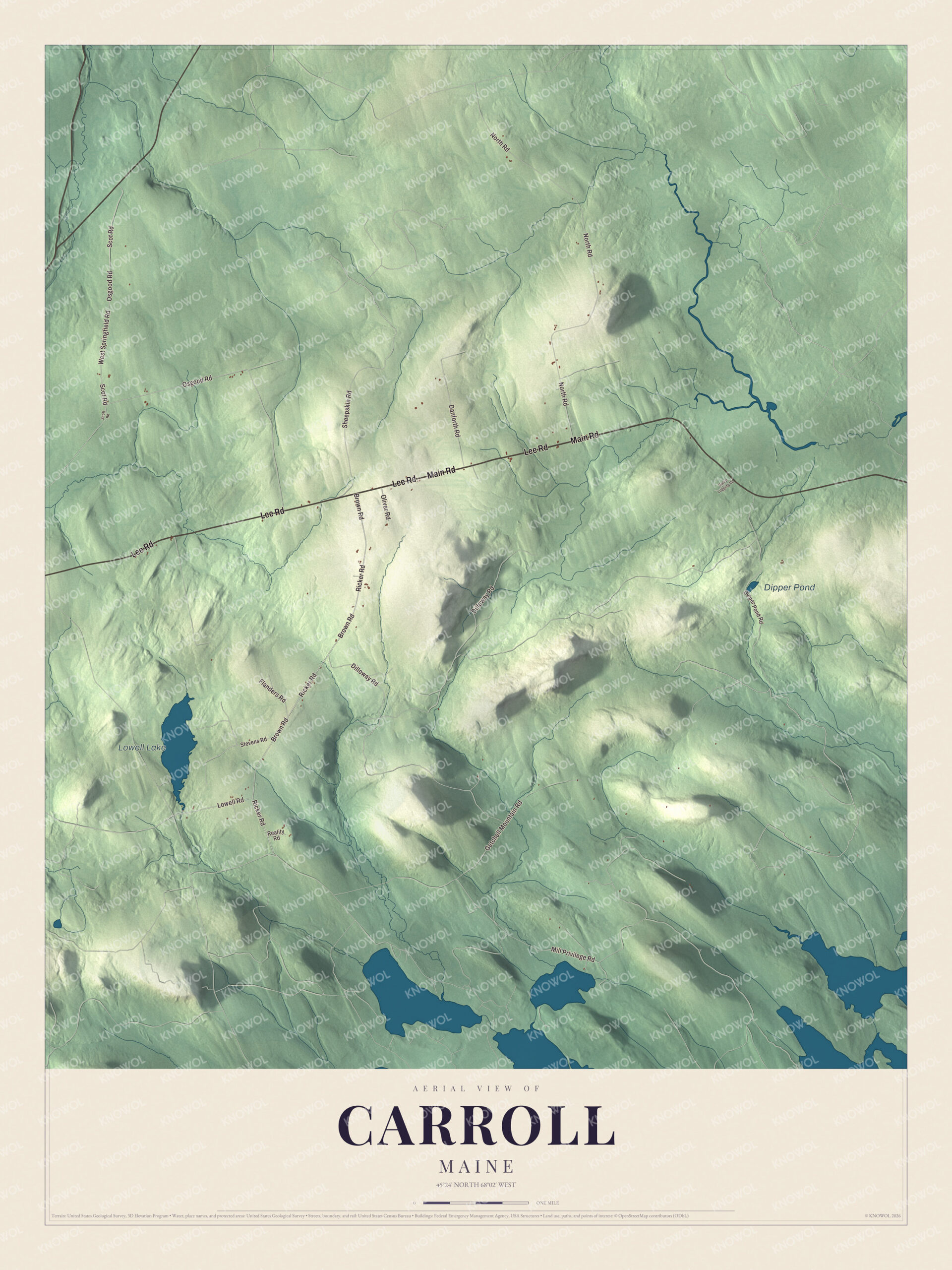 Protected watermarked complete map of Carroll, Maine