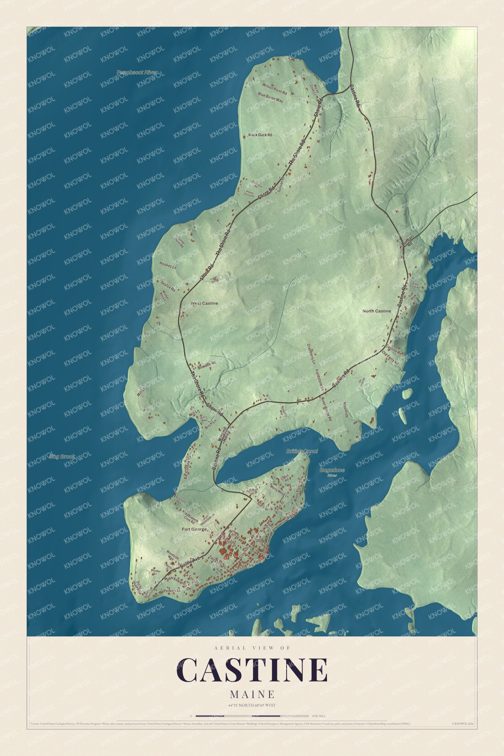 Protected watermarked complete map of Castine, Maine