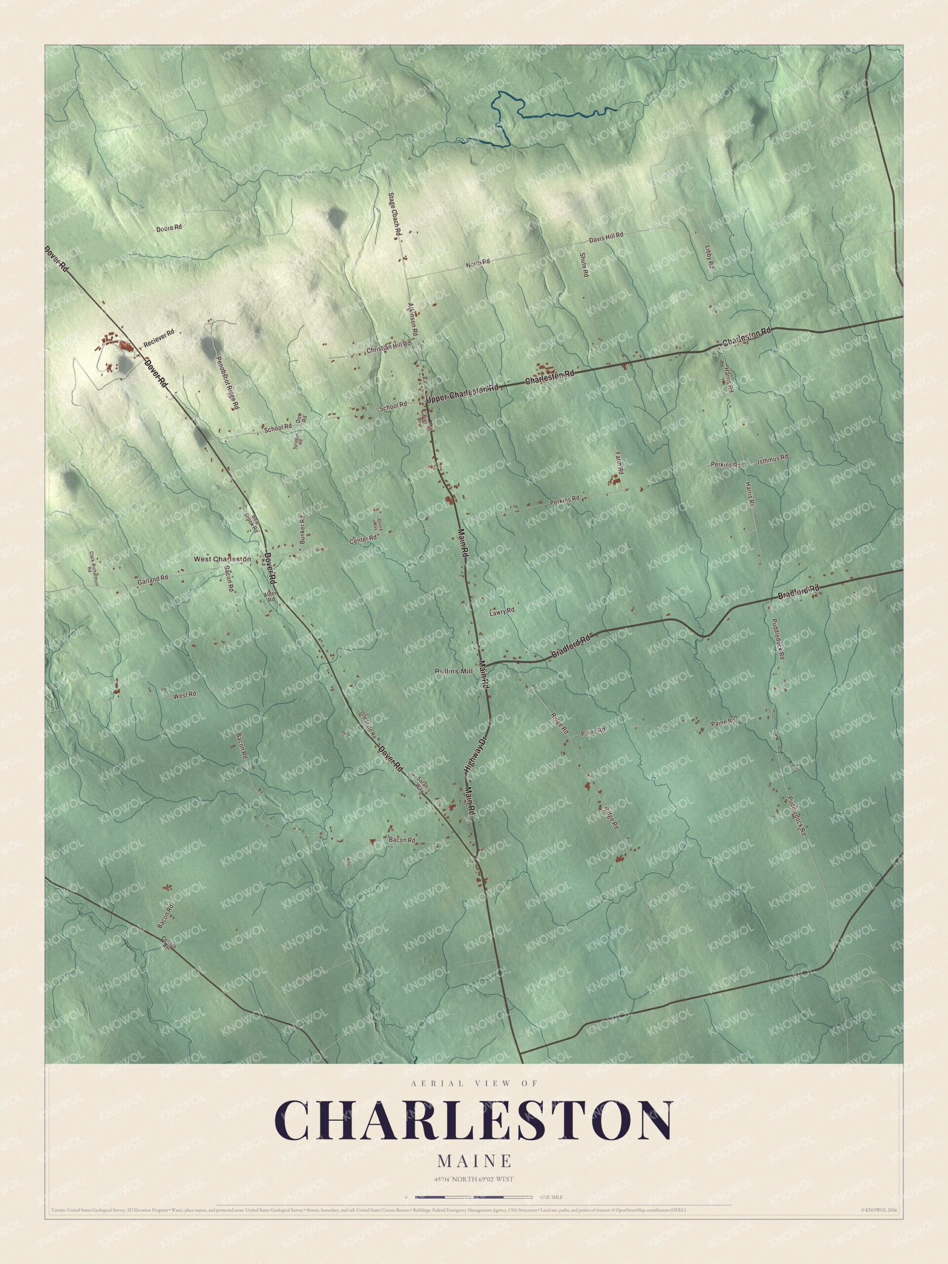 Protected watermarked complete map of Charleston, Maine