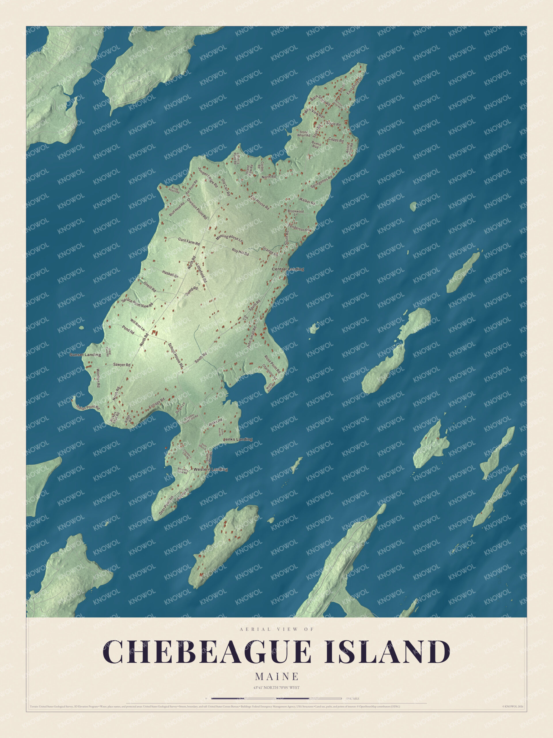 Protected watermarked complete map of Chebeague Island, Maine