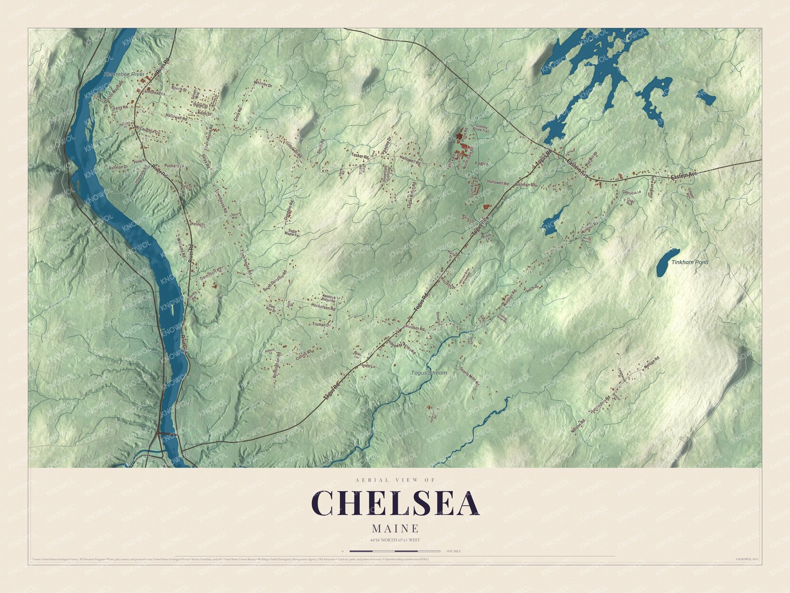 Protected watermarked complete map of Chelsea, Maine
