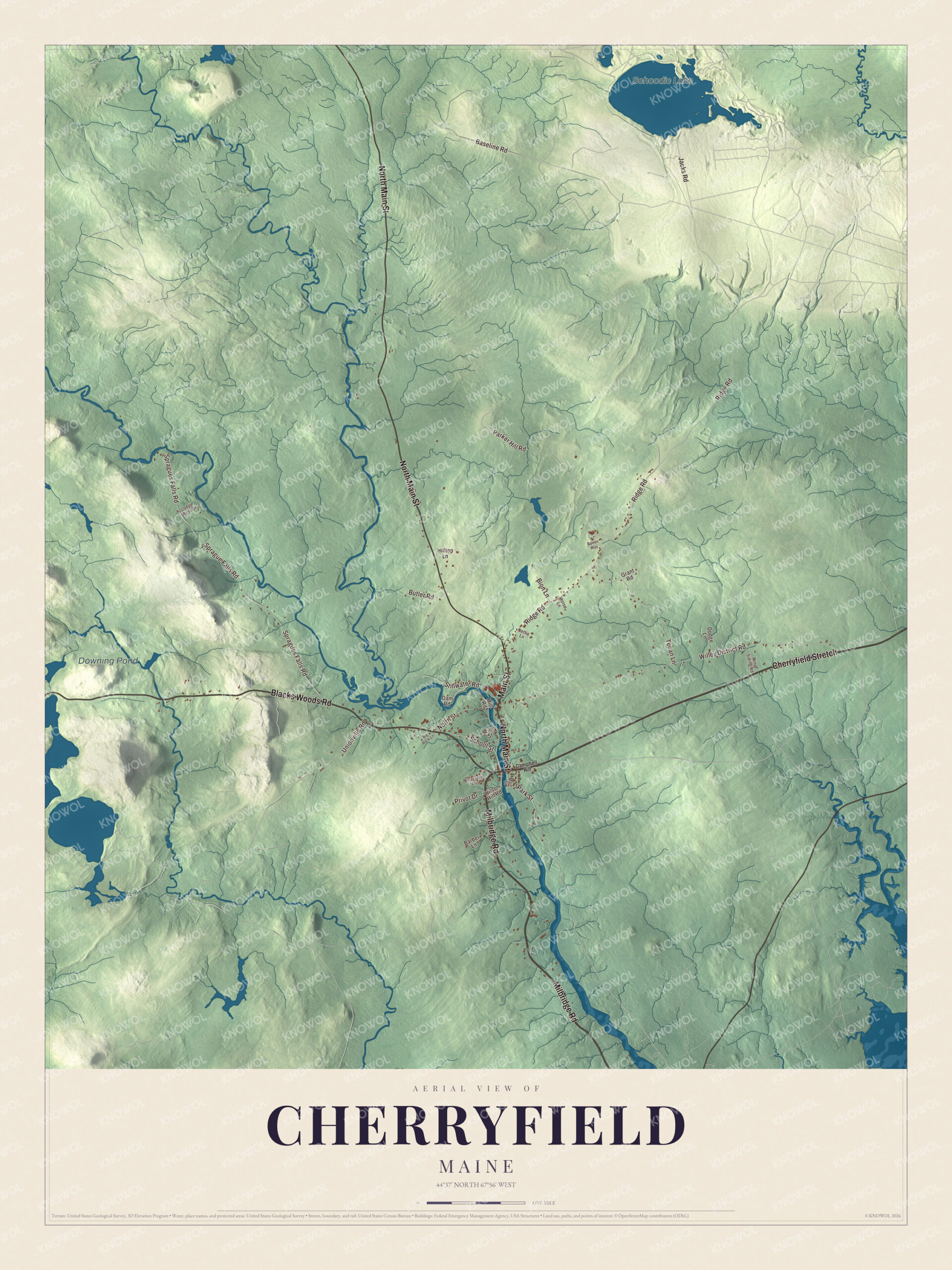 Protected watermarked complete map of Cherryfield, Maine