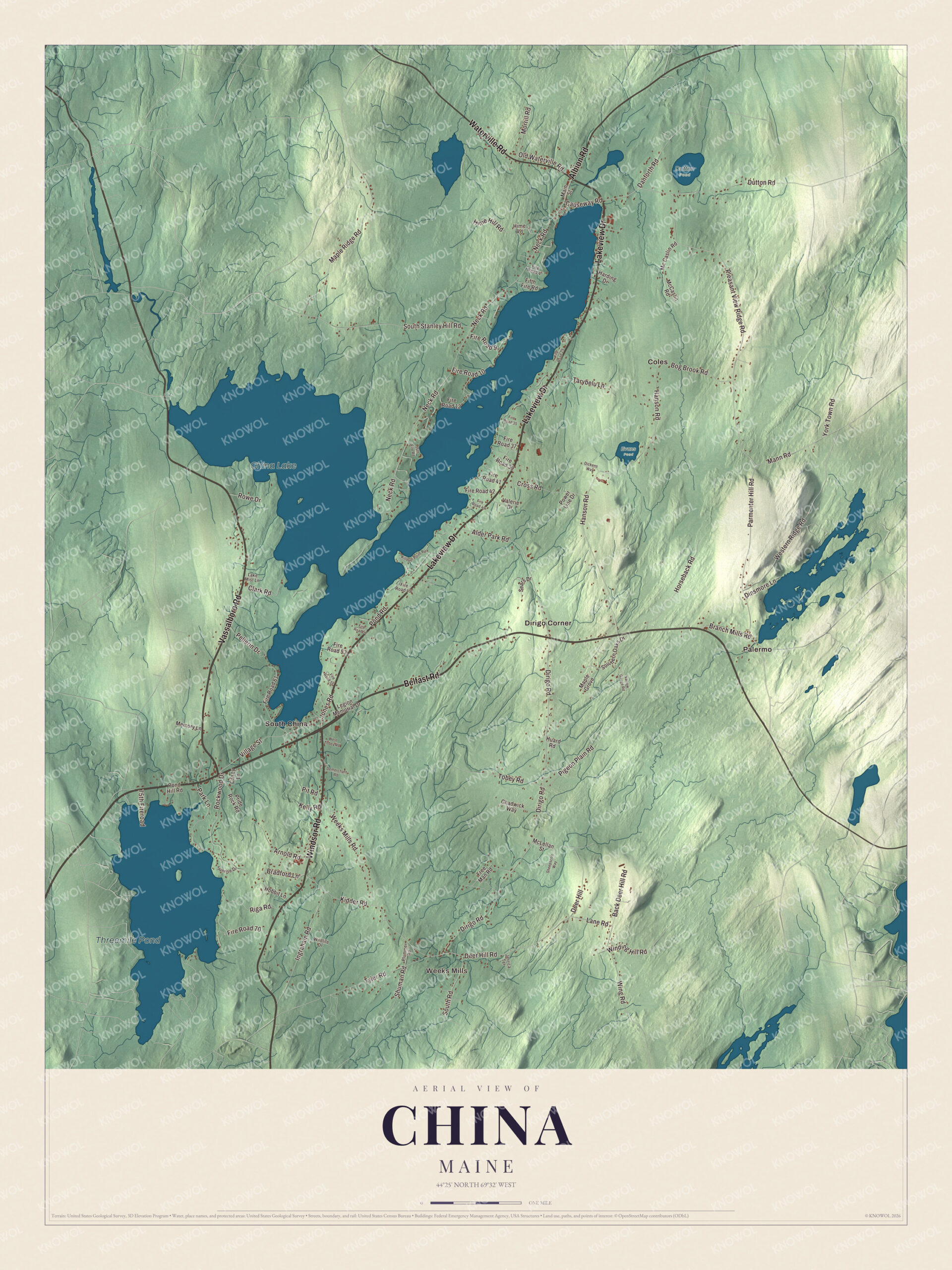 Protected watermarked complete map of China, Maine