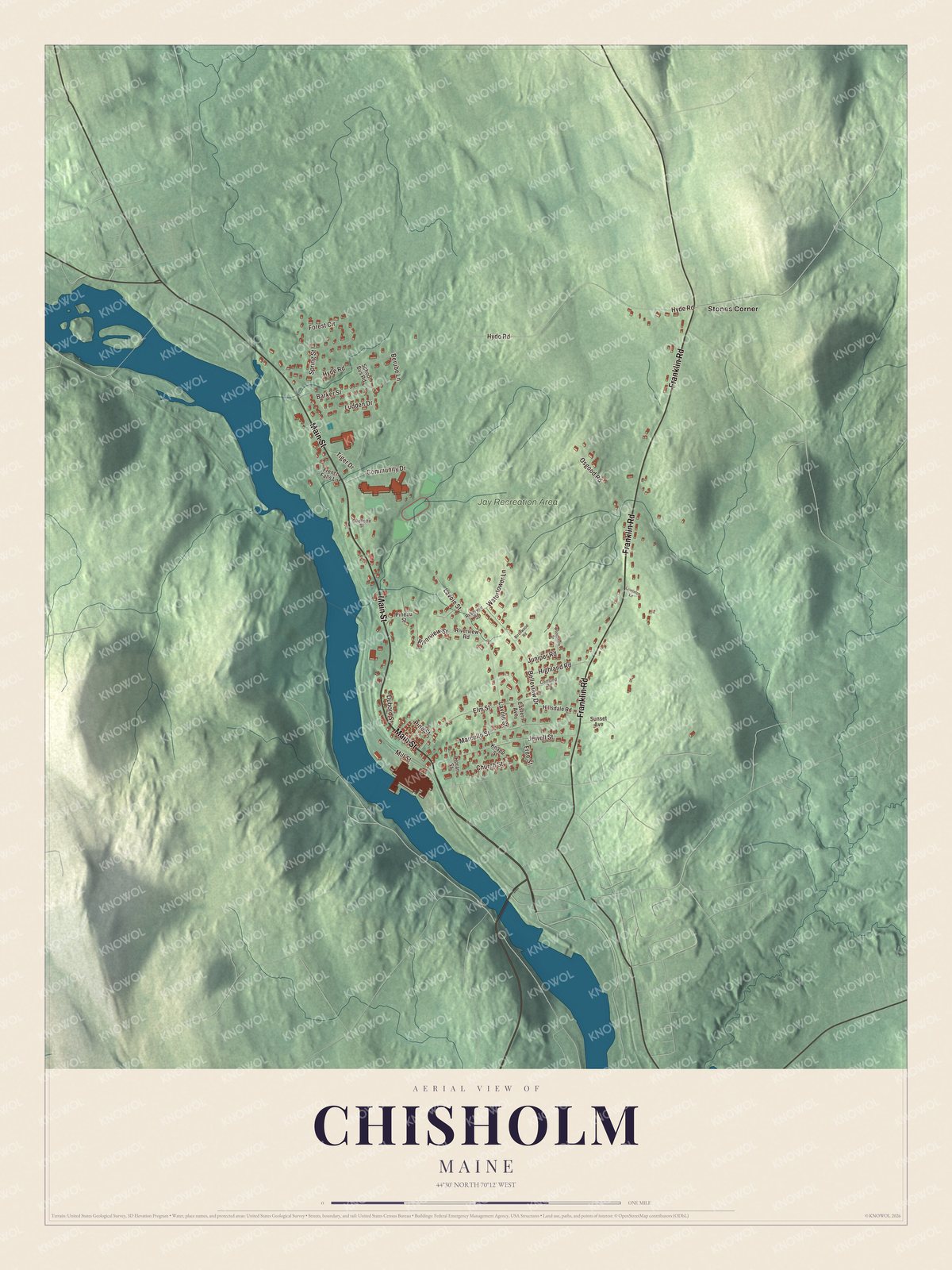 Protected watermarked complete map of Chisholm, Maine