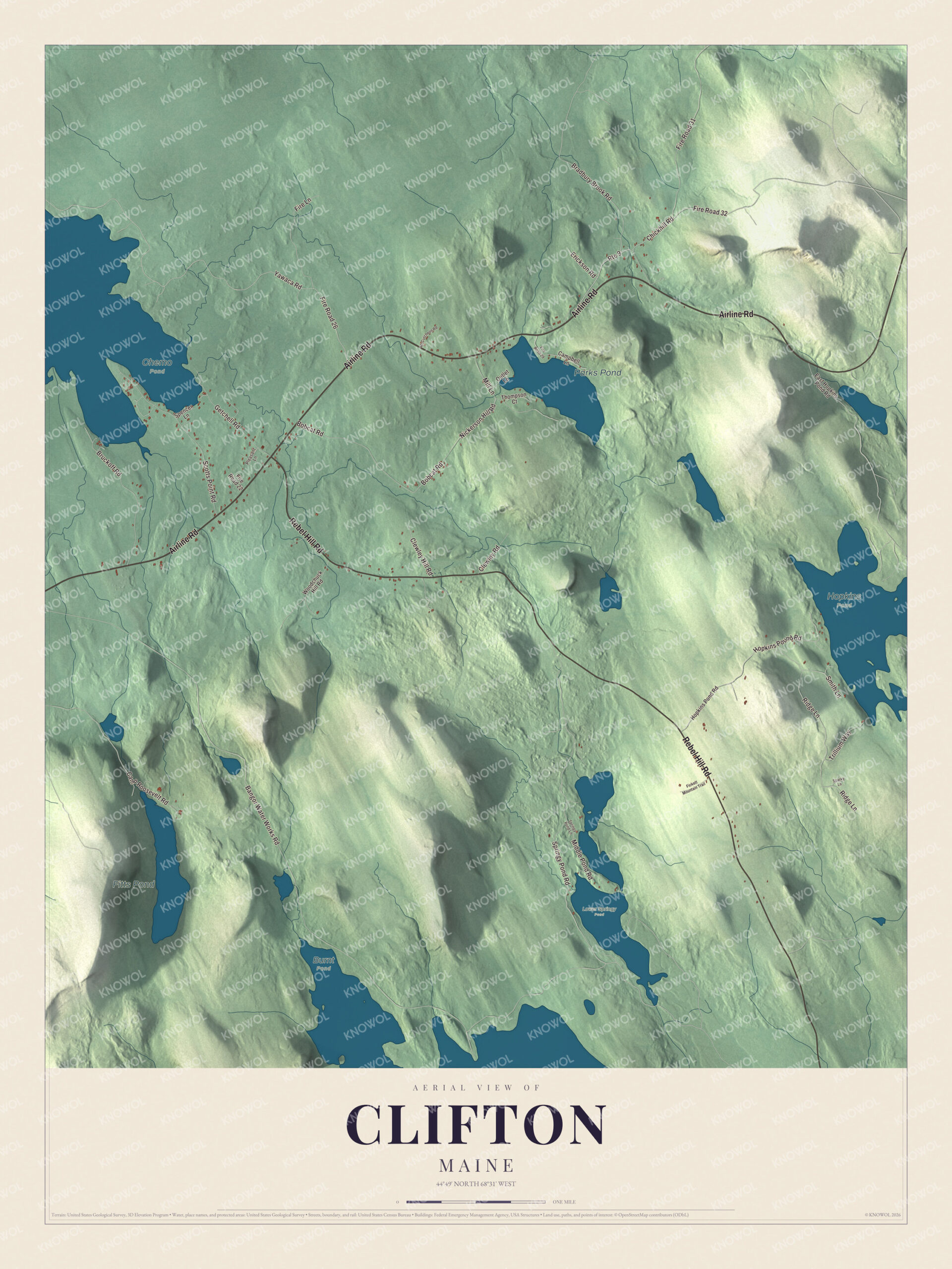Protected watermarked complete map of Clifton, Maine