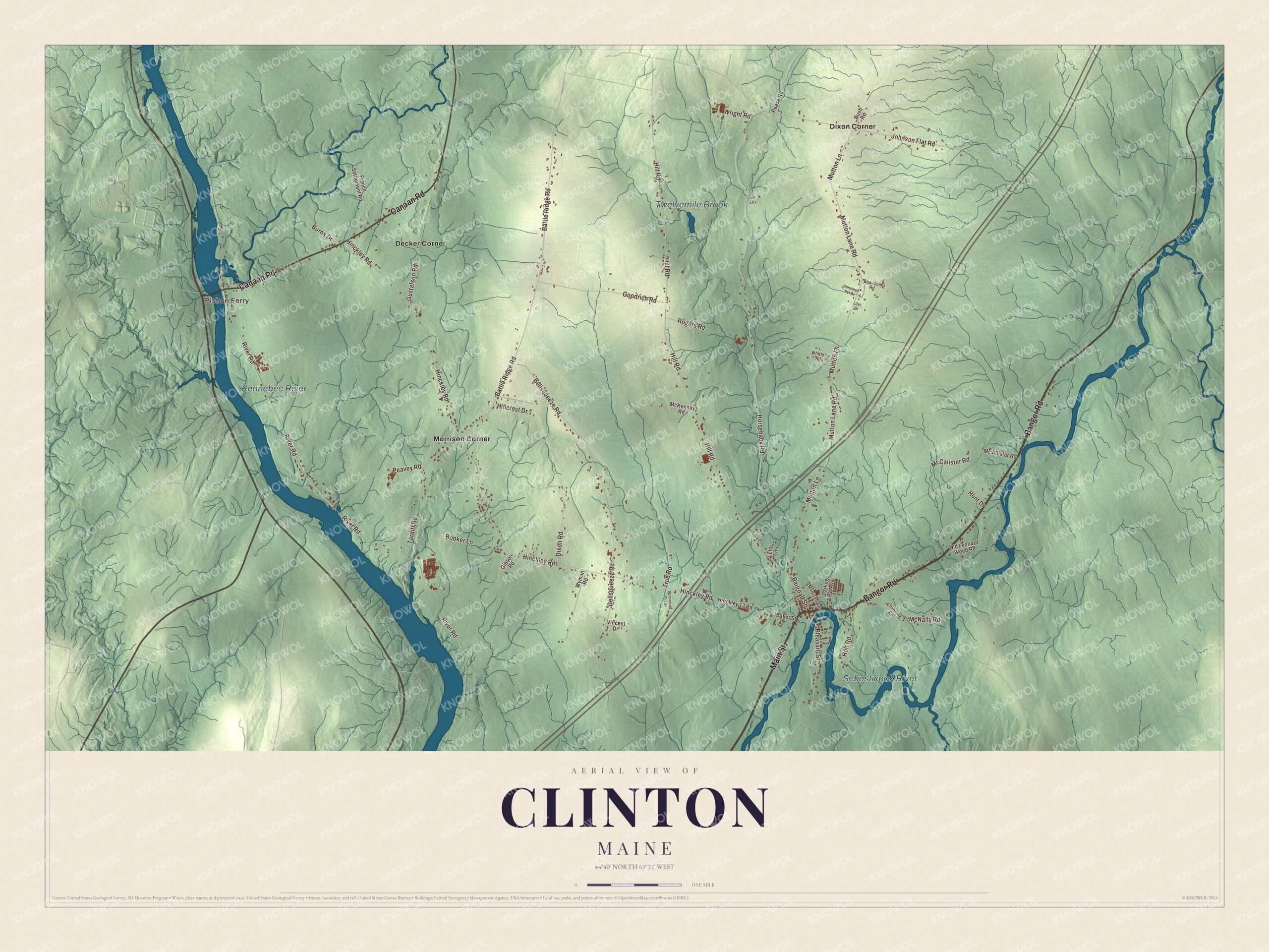 Protected watermarked complete map of Clinton, Maine
