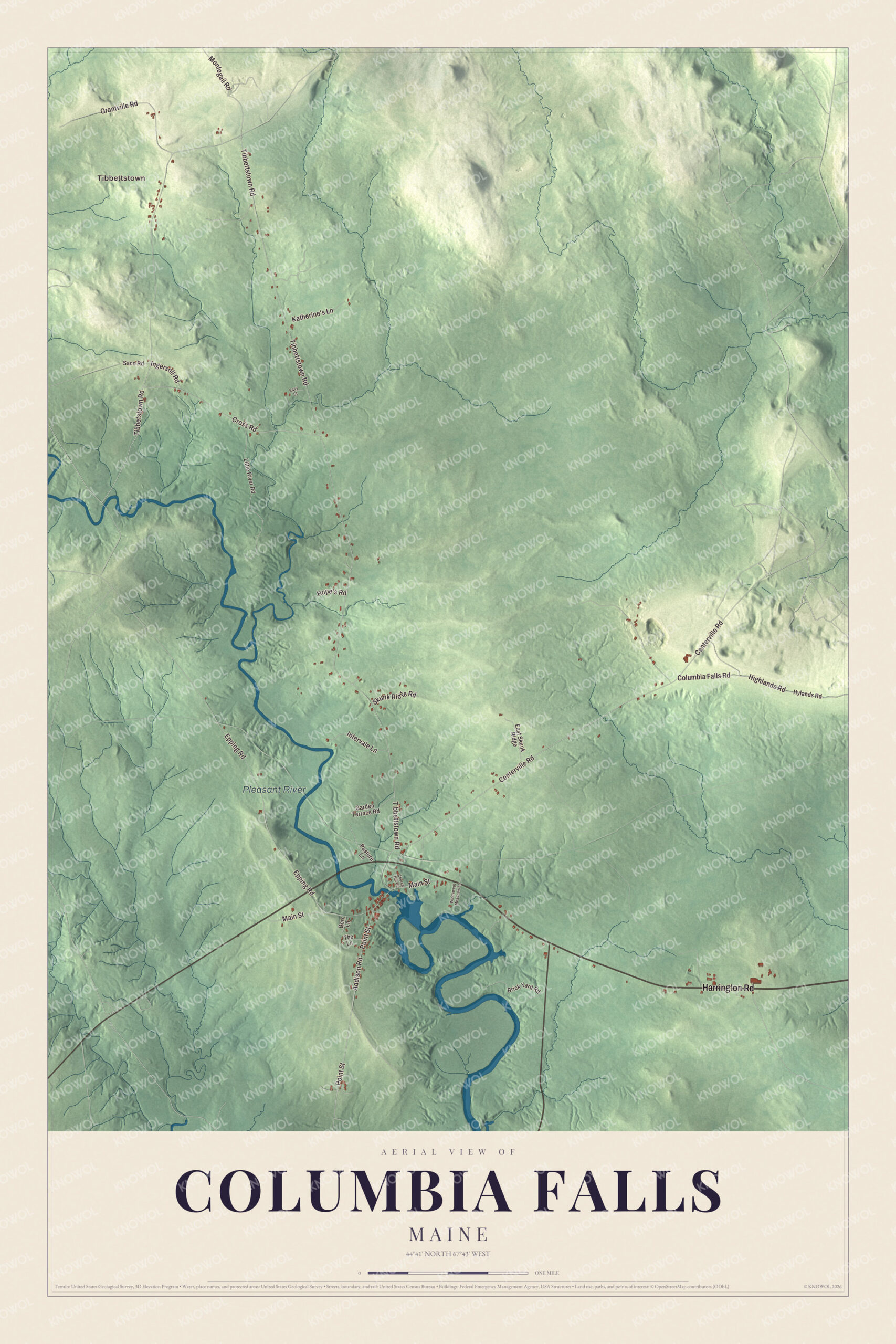 Protected watermarked complete map of Columbia Falls, Maine
