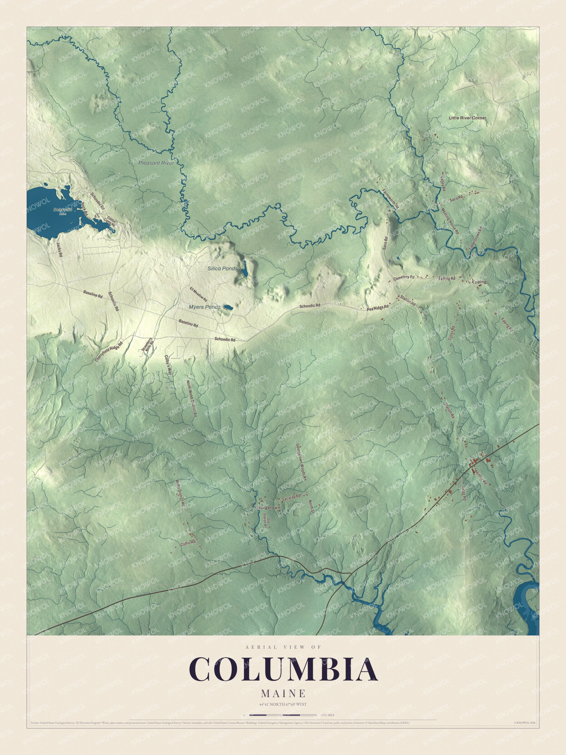 Protected watermarked complete map of Columbia, Maine