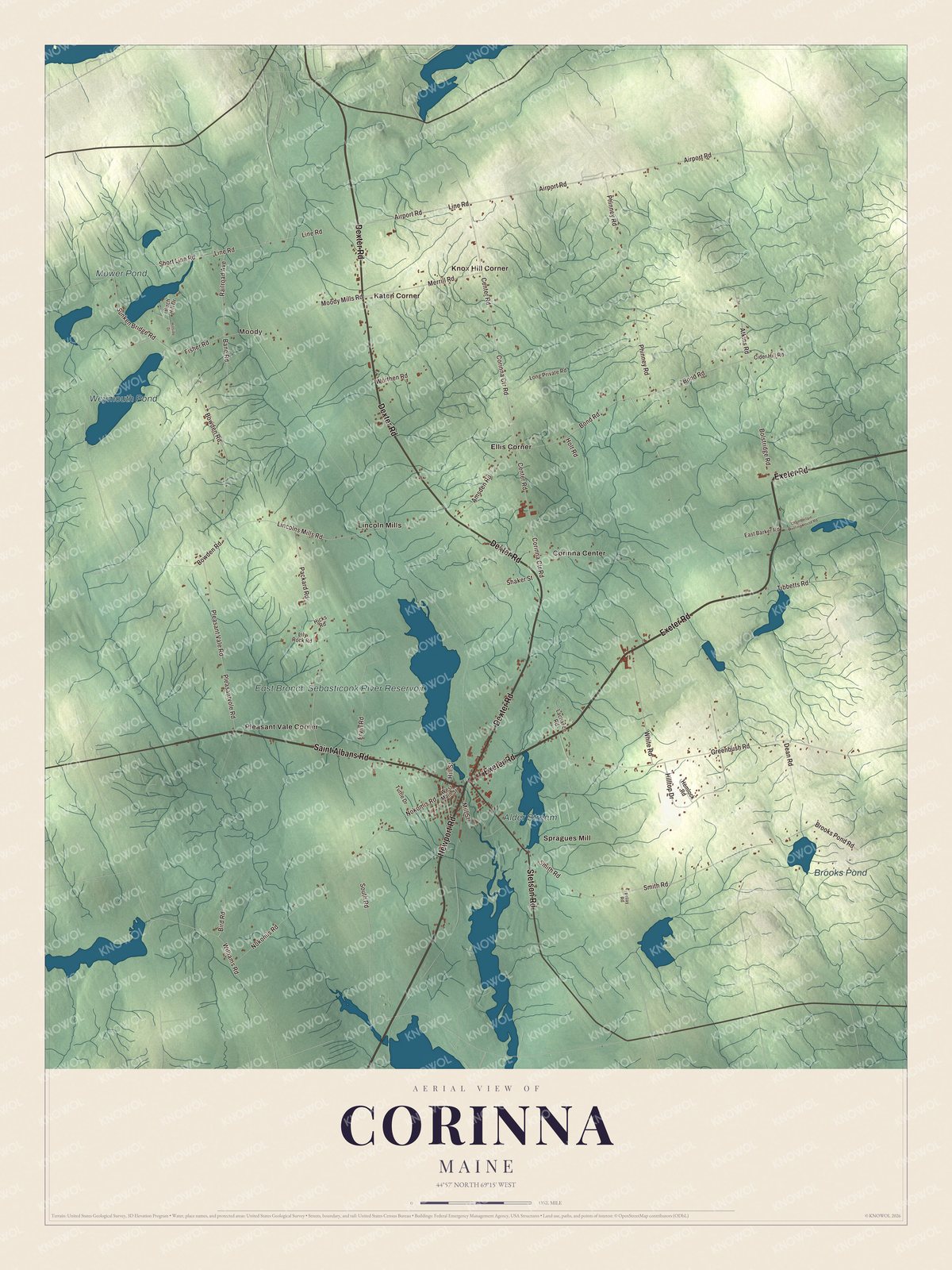 Protected watermarked complete map of Corinna, Maine