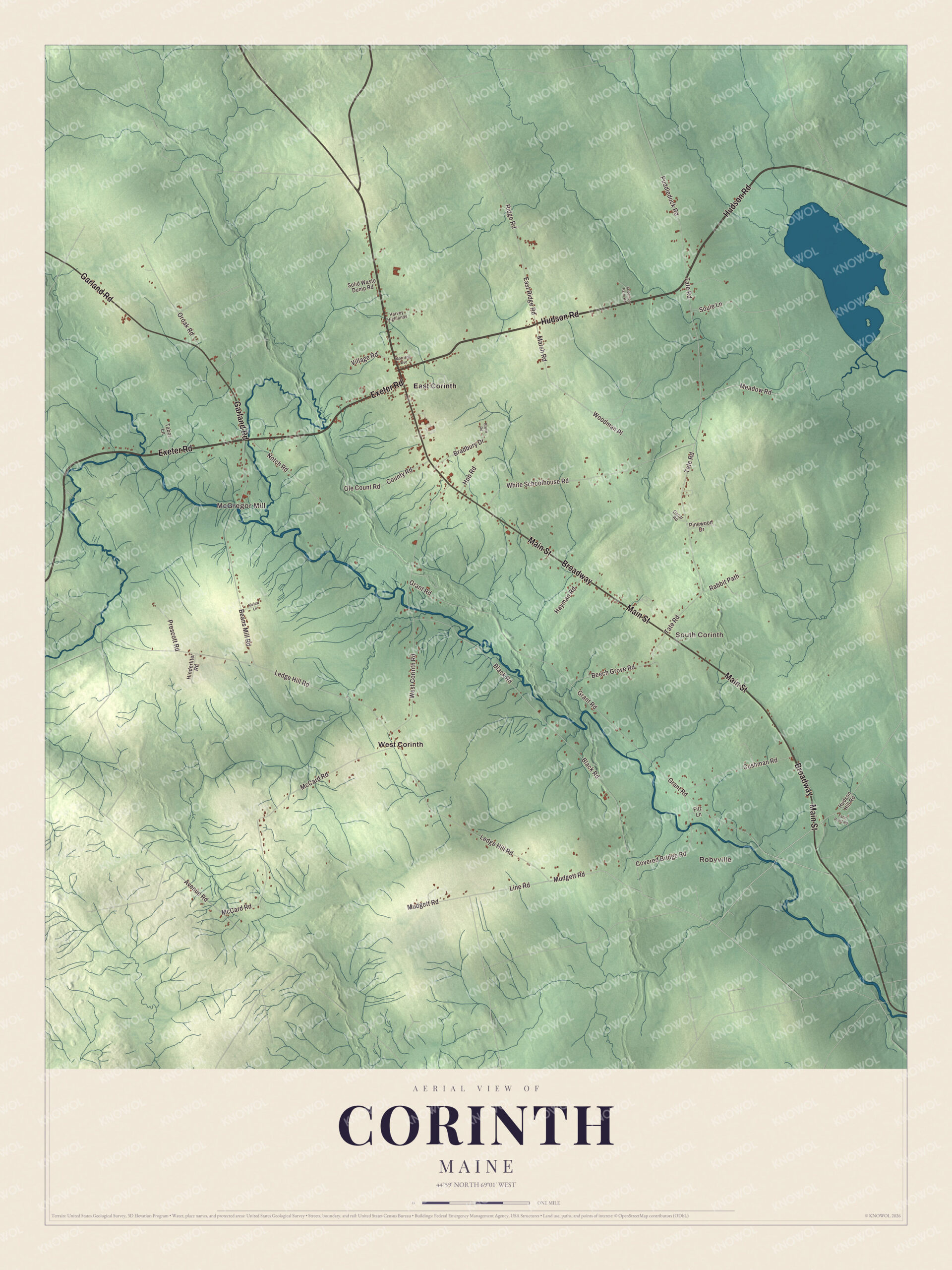 Protected watermarked complete map of Corinth, Maine
