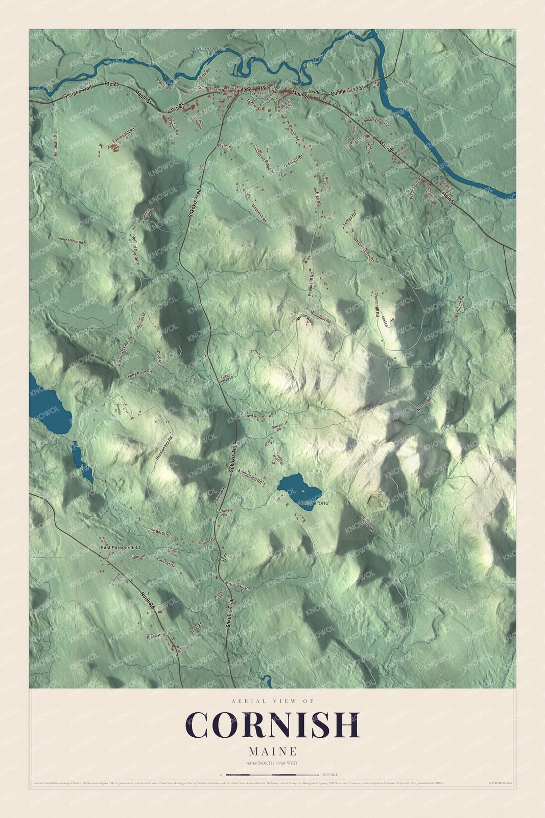 Watermarked full-map preview of Cornish, Maine