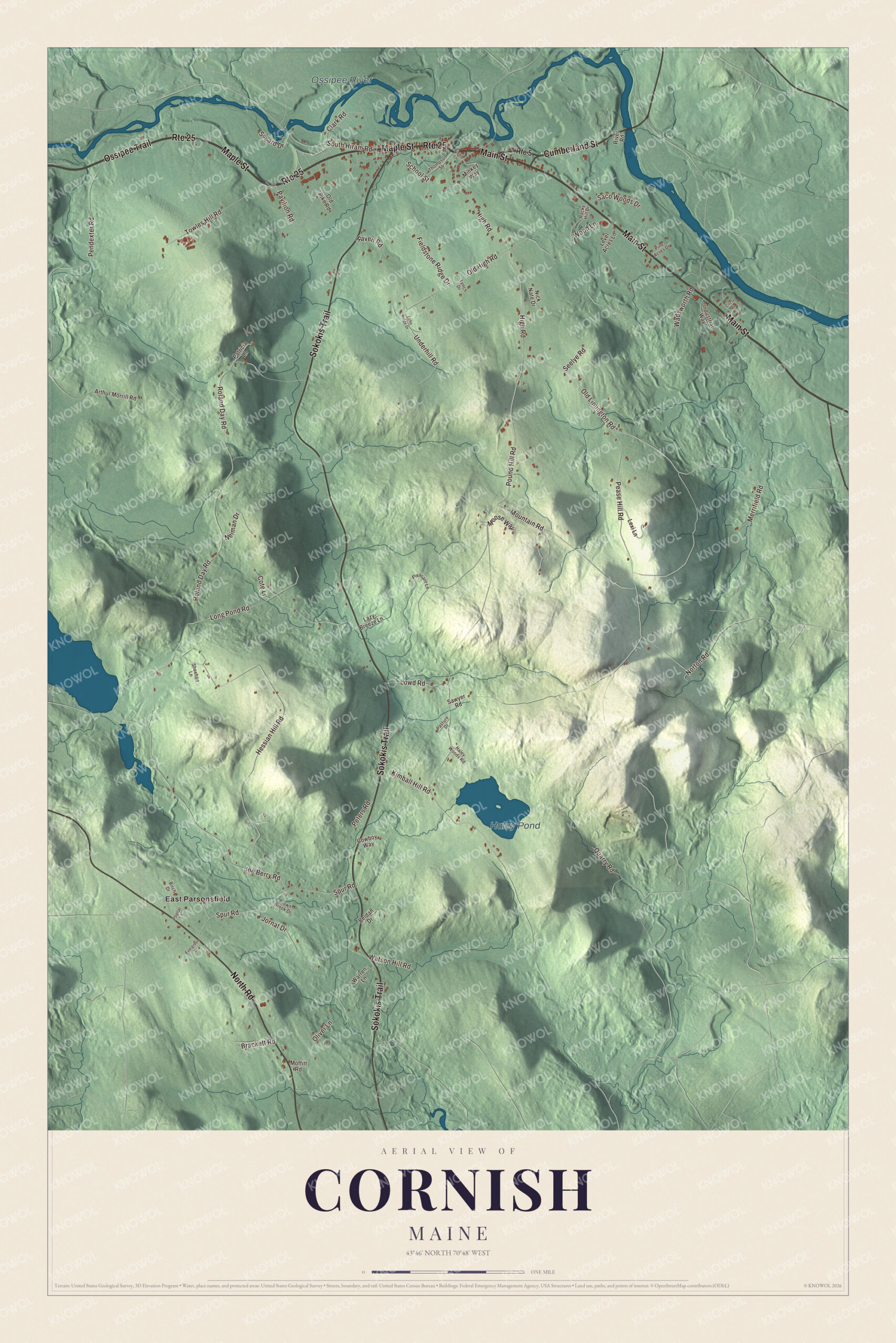 Protected watermarked complete map of Cornish, Maine