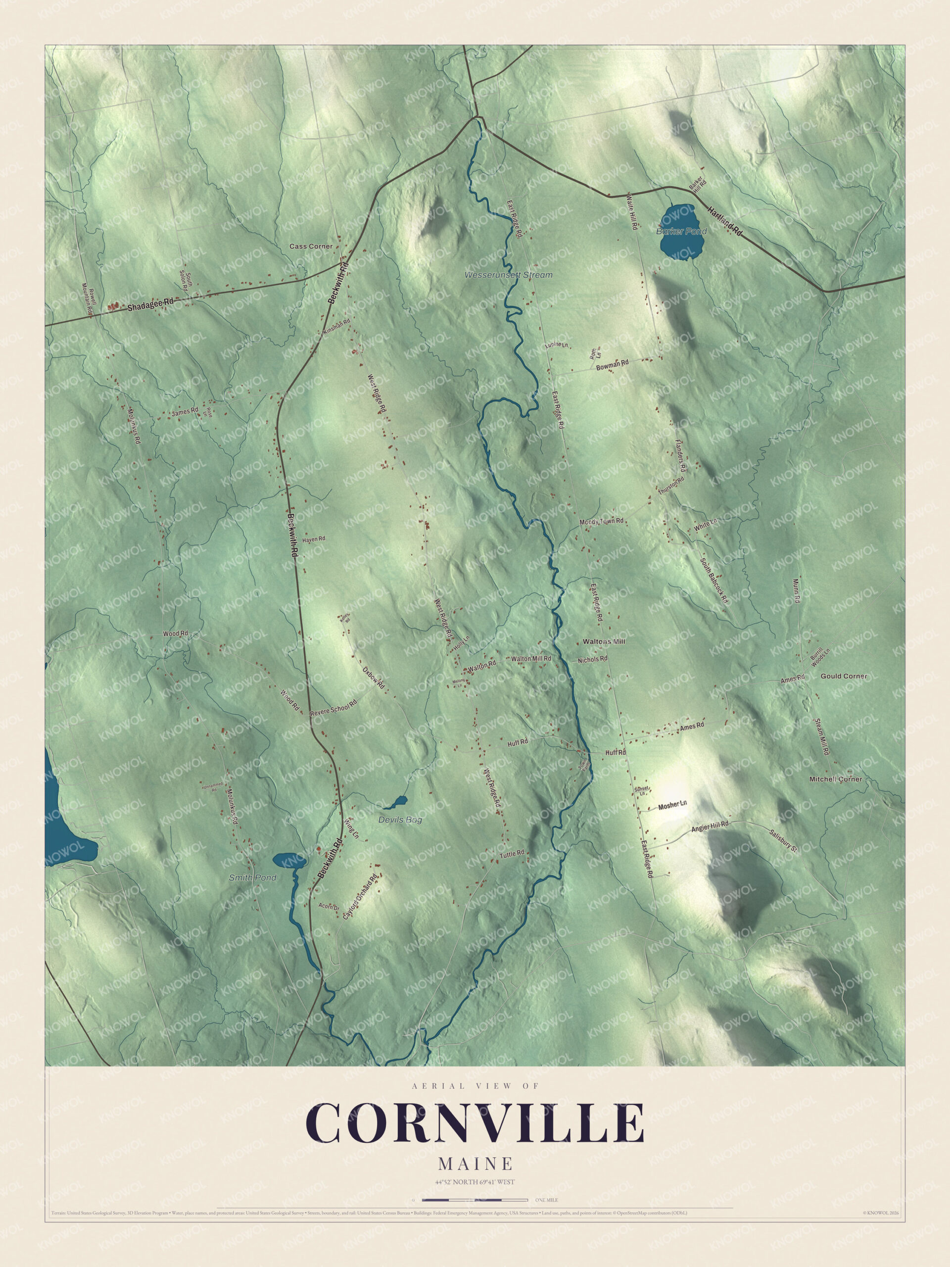 Protected watermarked complete map of Cornville, Maine