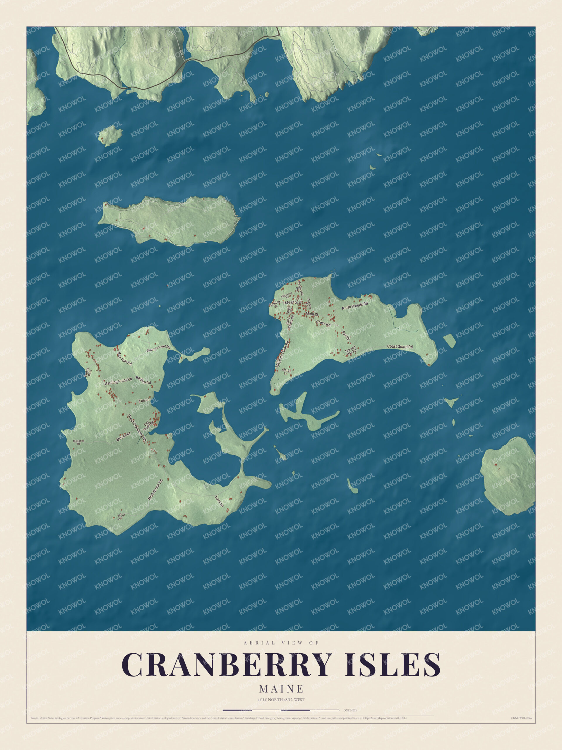 Protected watermarked complete map of Cranberry Isles, Maine