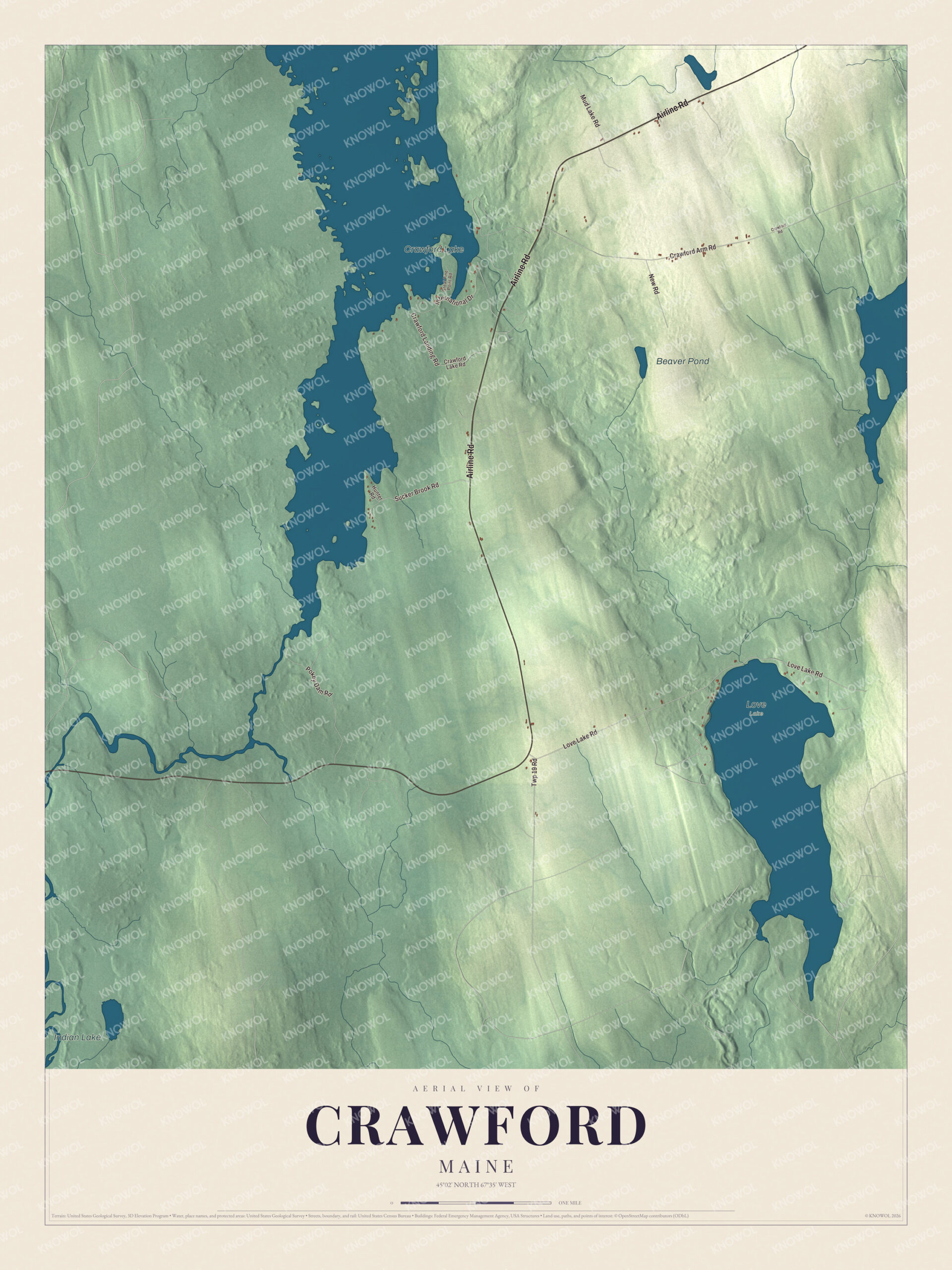 Protected watermarked complete map of Crawford, Maine