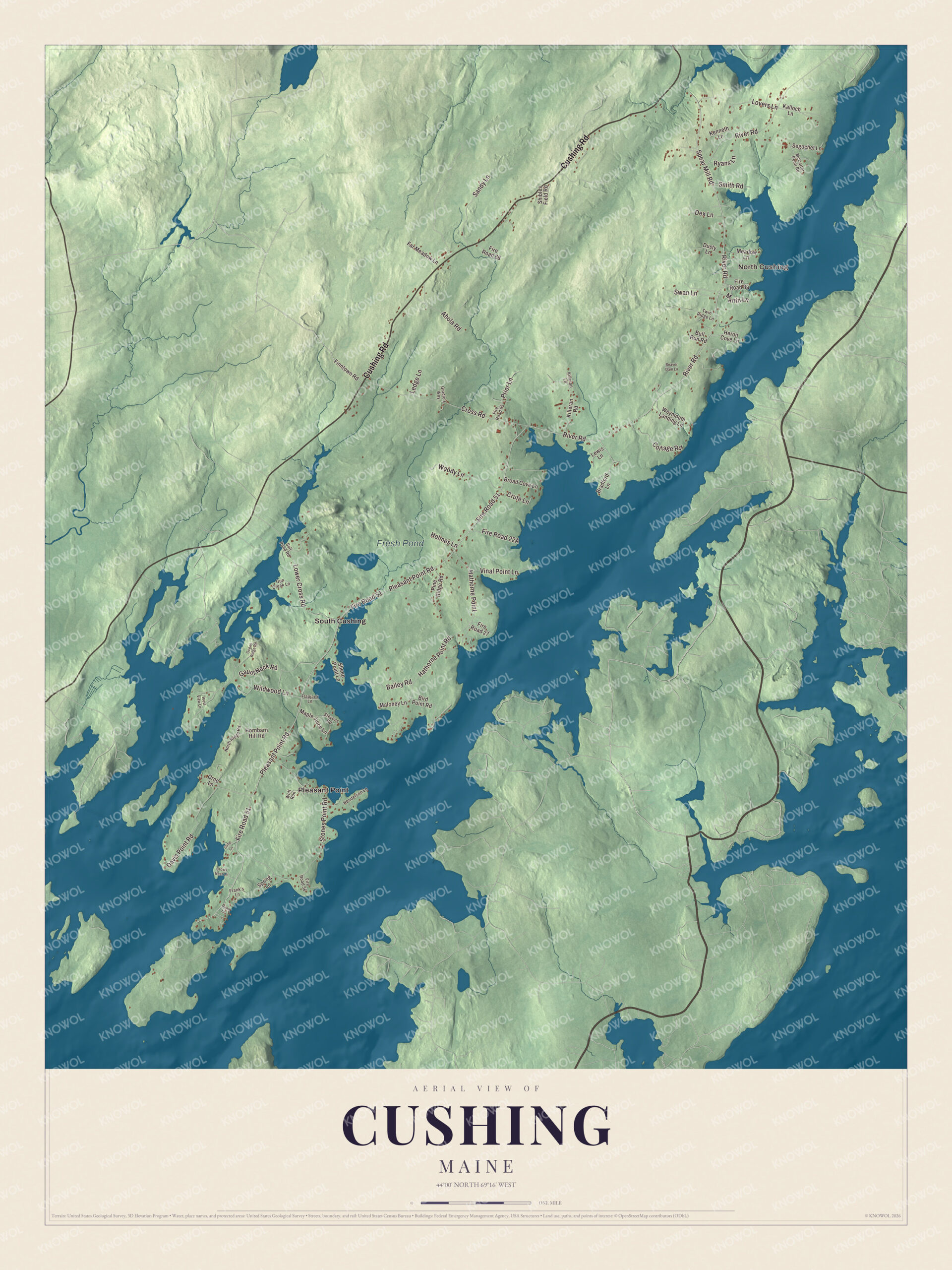 Protected watermarked complete map of Cushing, Maine