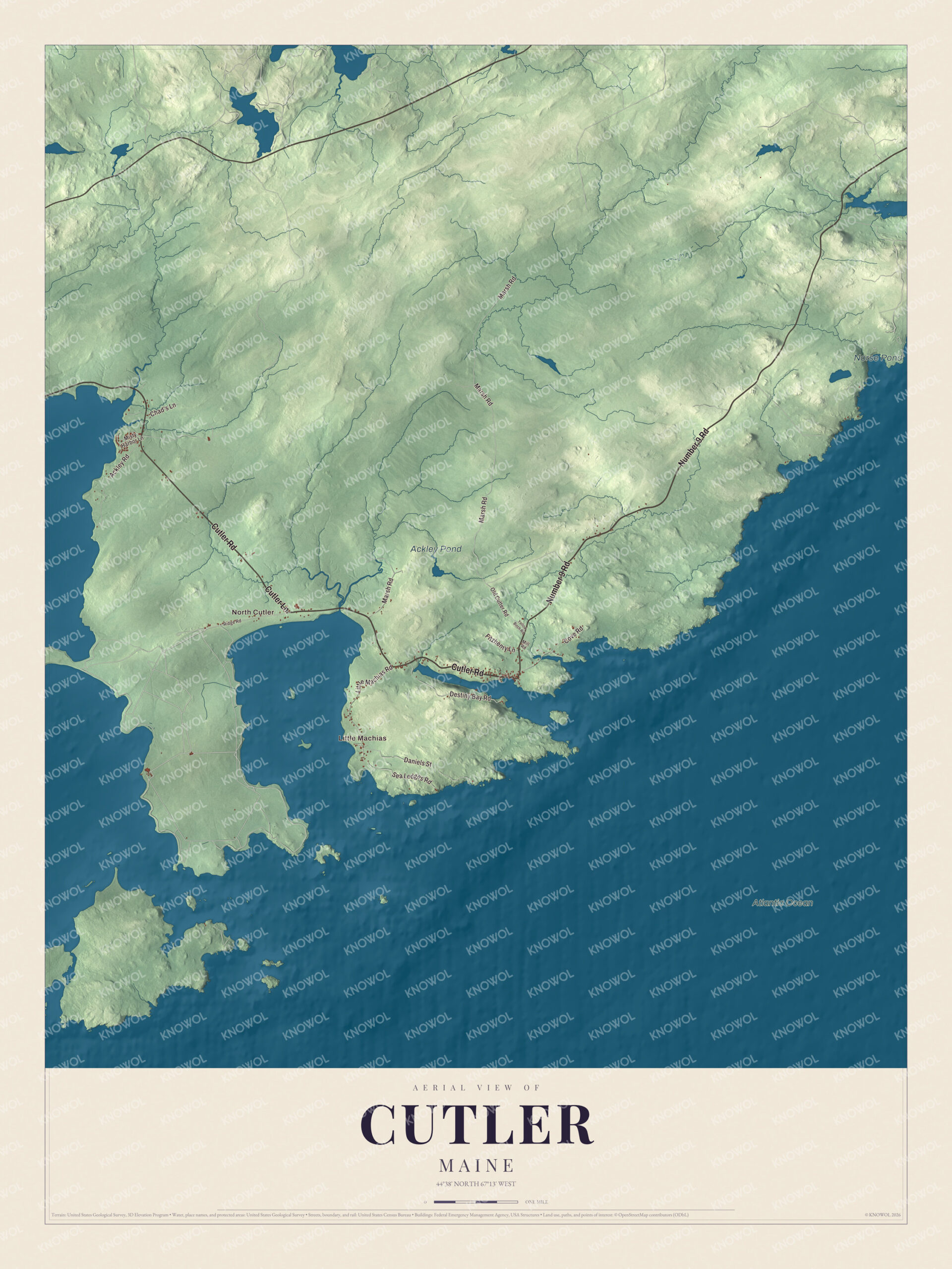 Protected watermarked complete map of Cutler, Maine