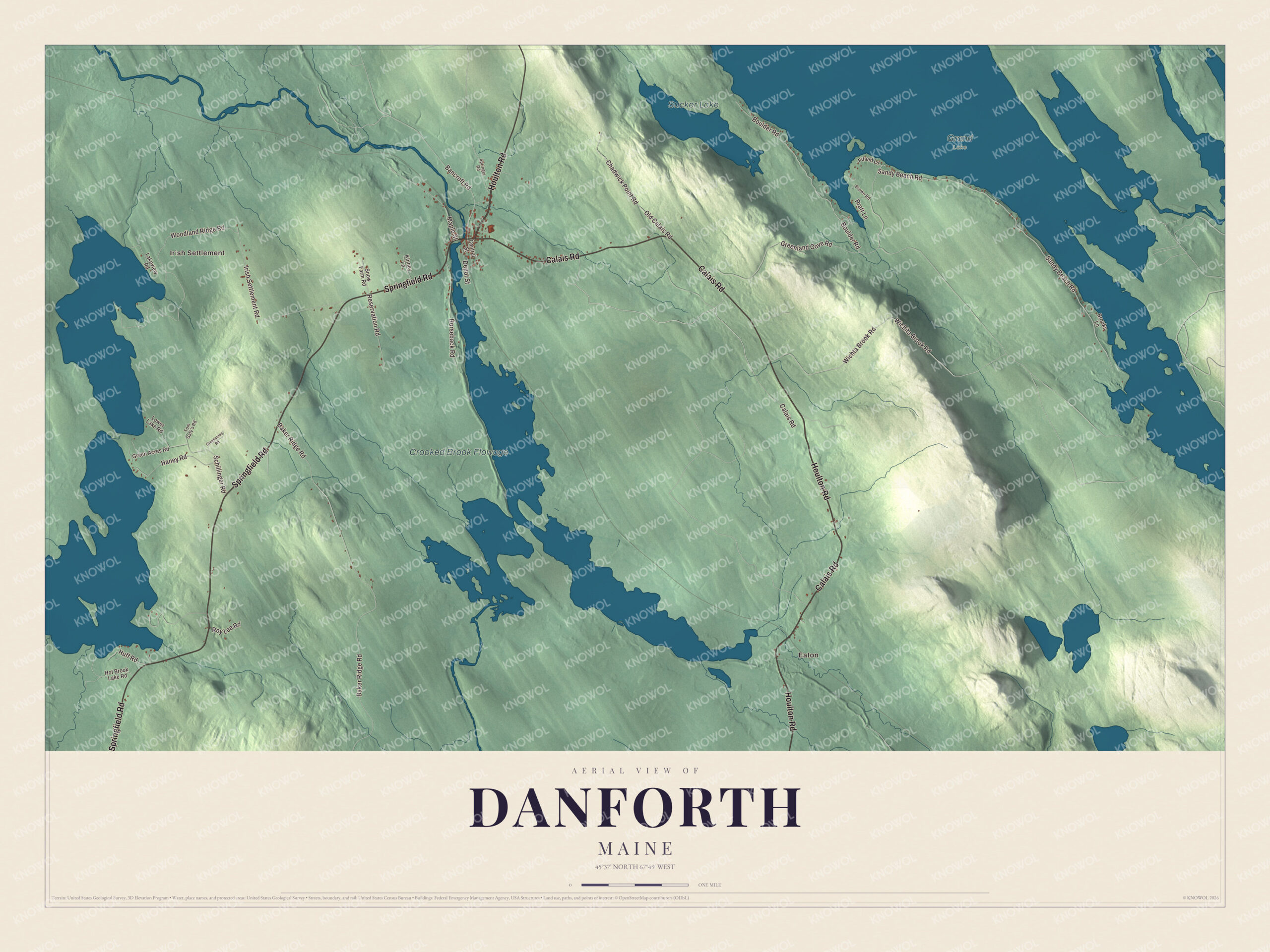Protected watermarked complete map of Danforth, Maine