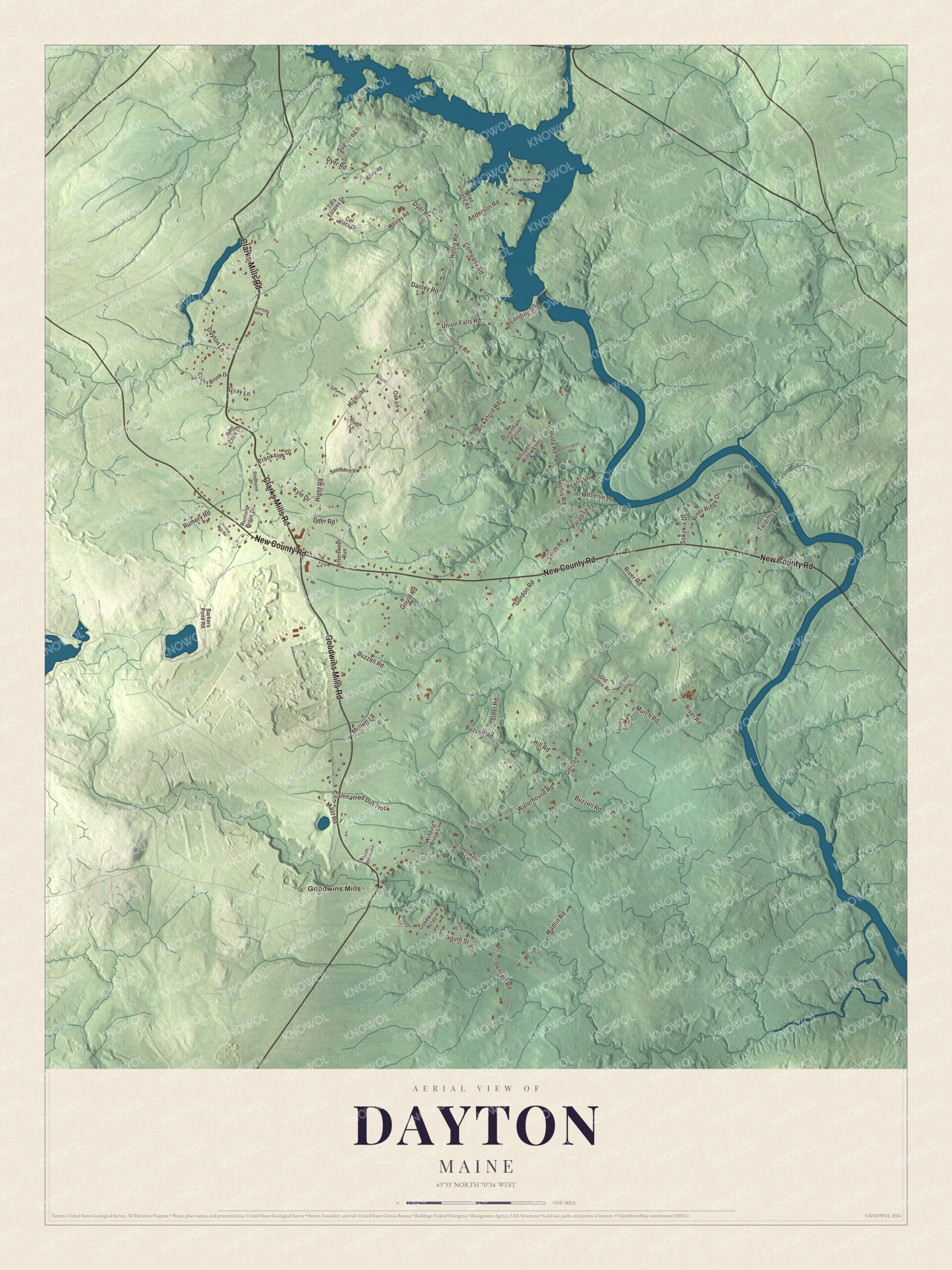 Protected watermarked complete map of Dayton, Maine