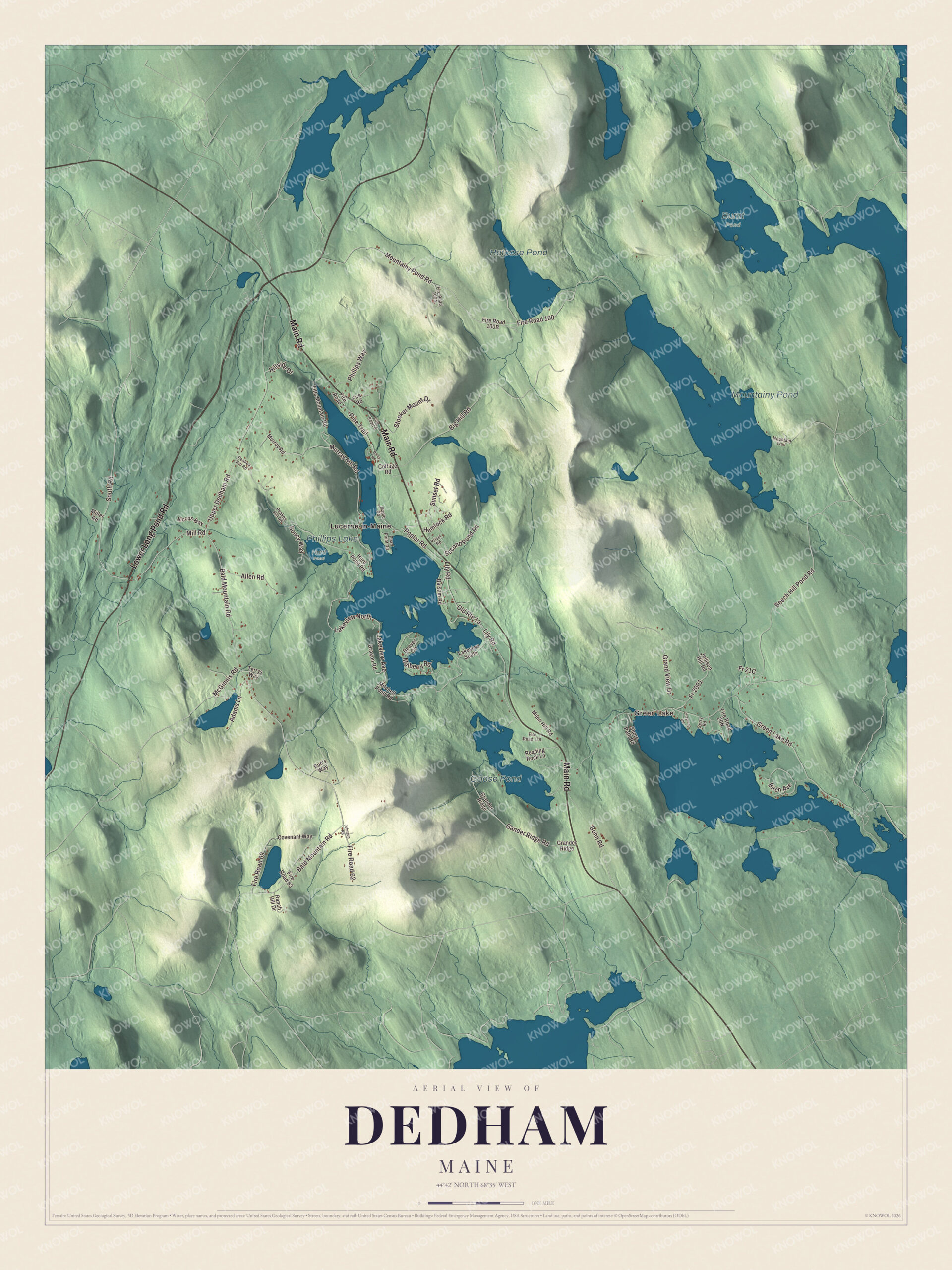 Protected watermarked complete map of Dedham, Maine