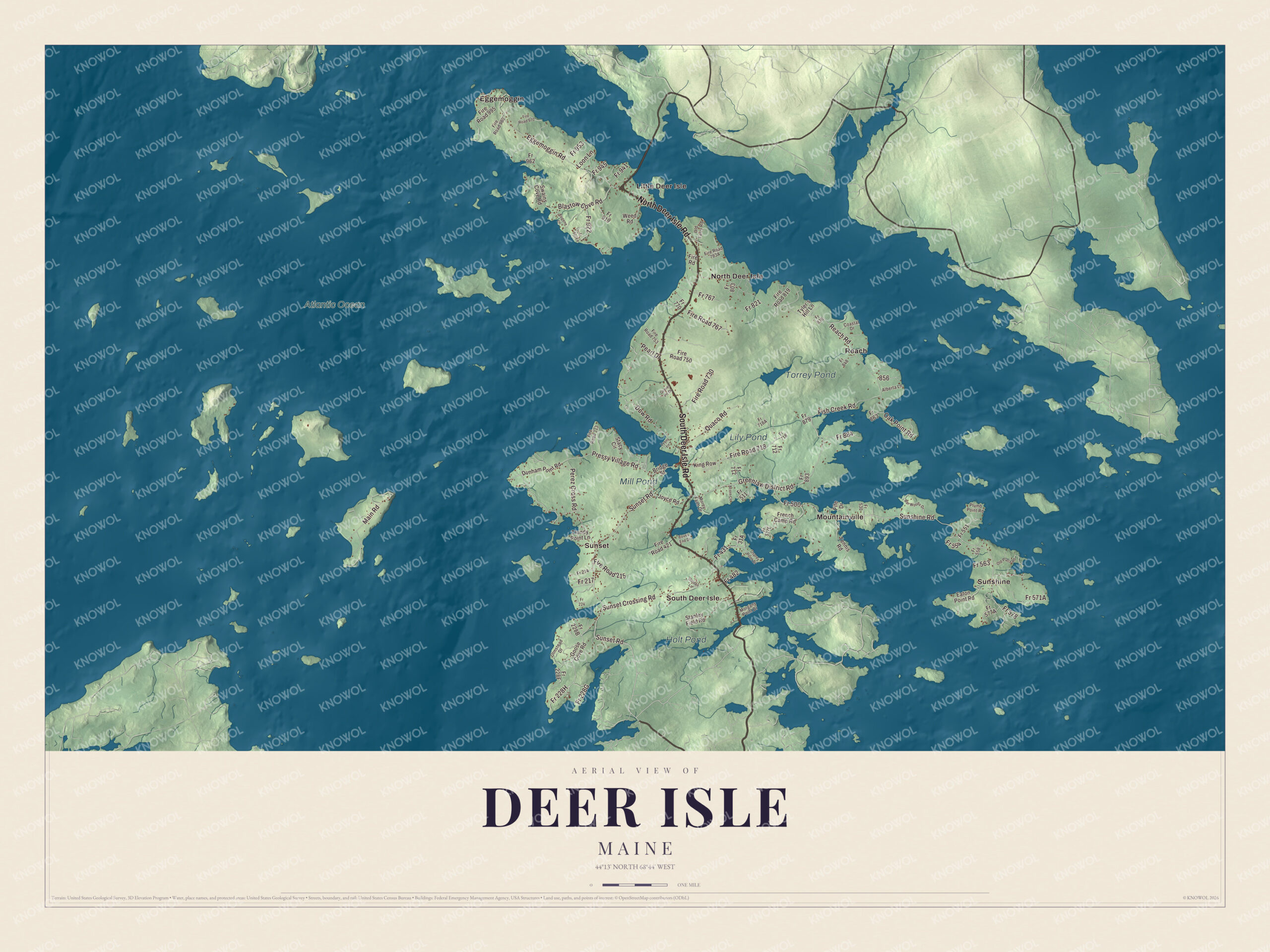 Protected watermarked complete map of Deer Isle, Maine
