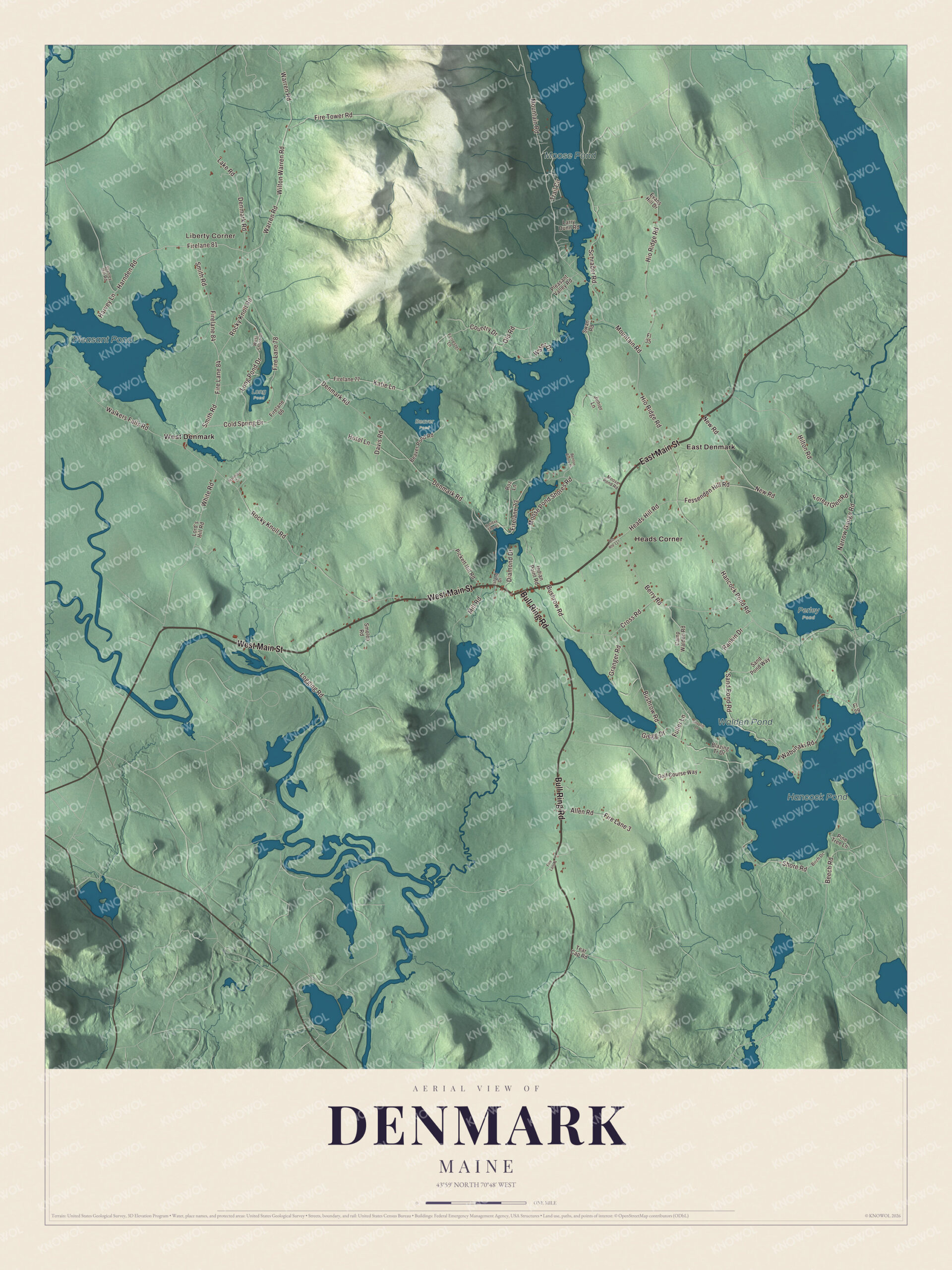 Protected watermarked complete map of Denmark, Maine