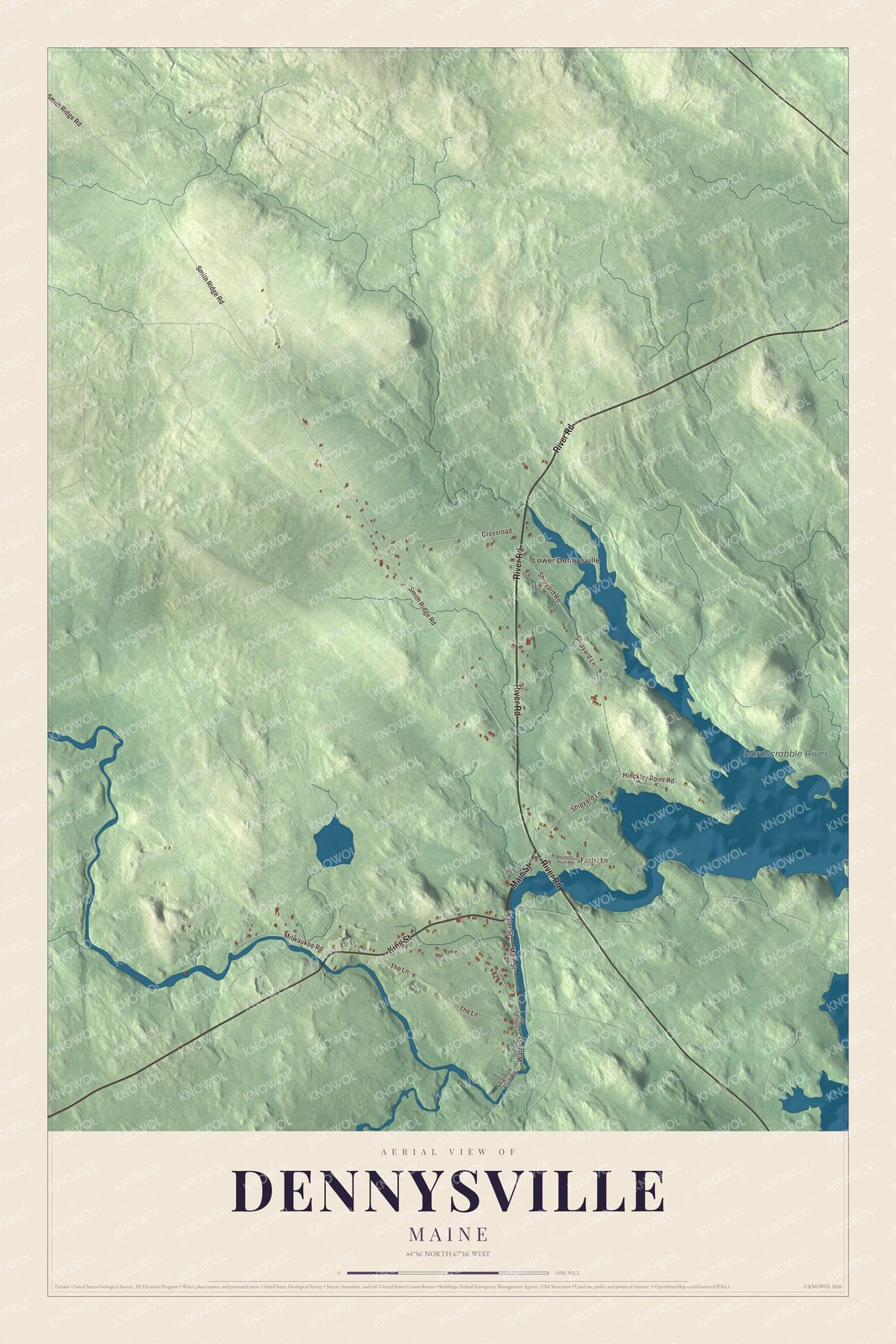 Protected watermarked complete map of Dennysville, Maine