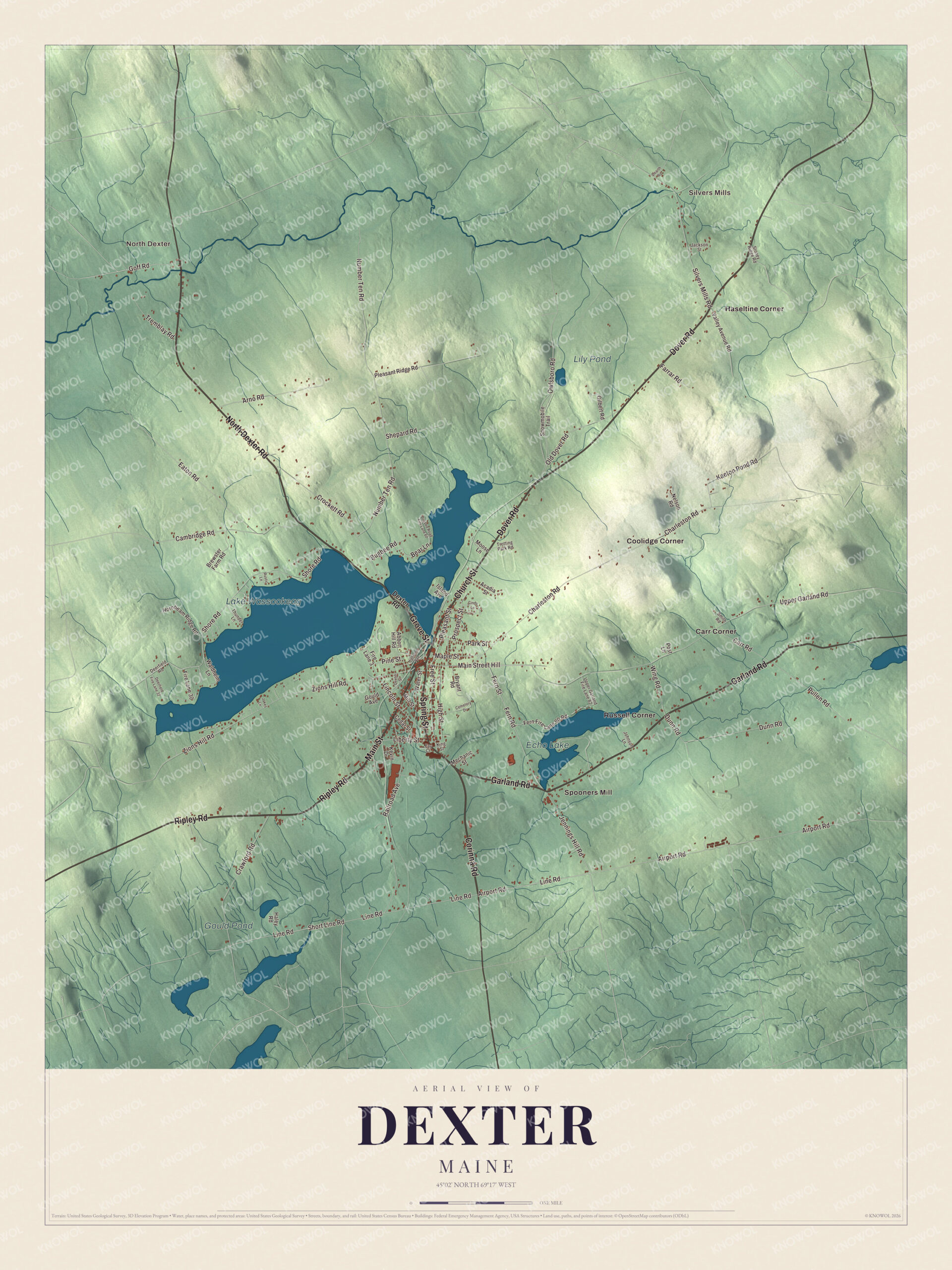 Protected watermarked complete map of Dexter, Maine