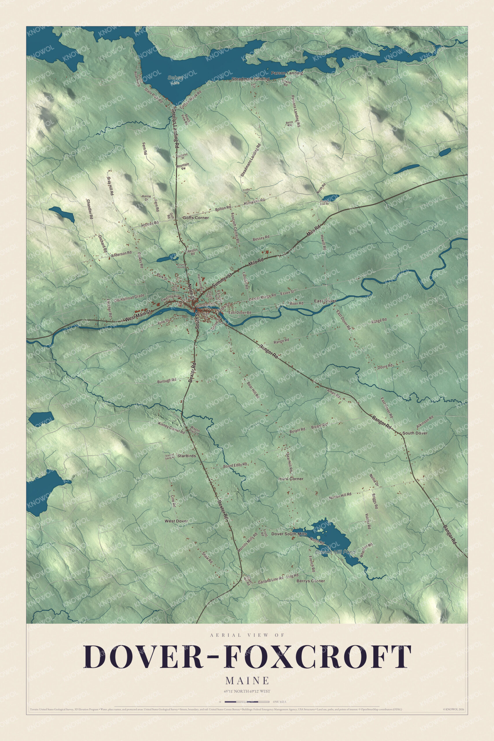 Protected watermarked complete map of Dover-Foxcroft, Maine