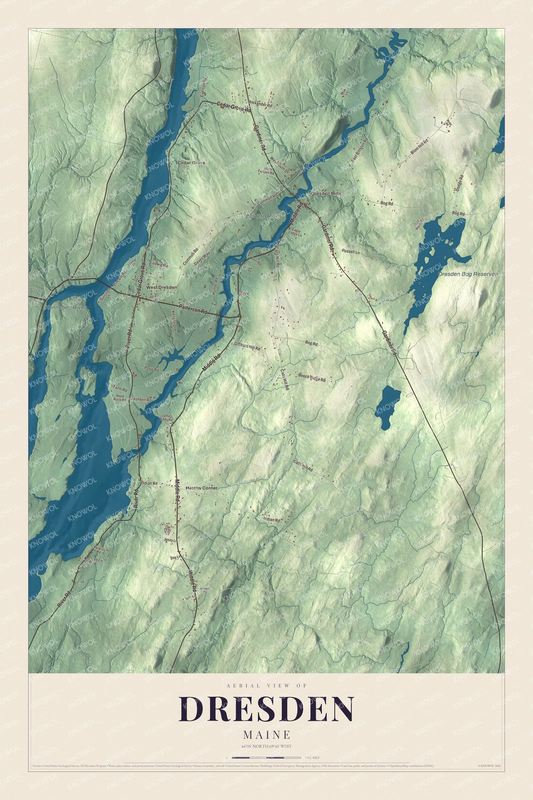 Protected watermarked complete map of Dresden, Maine
