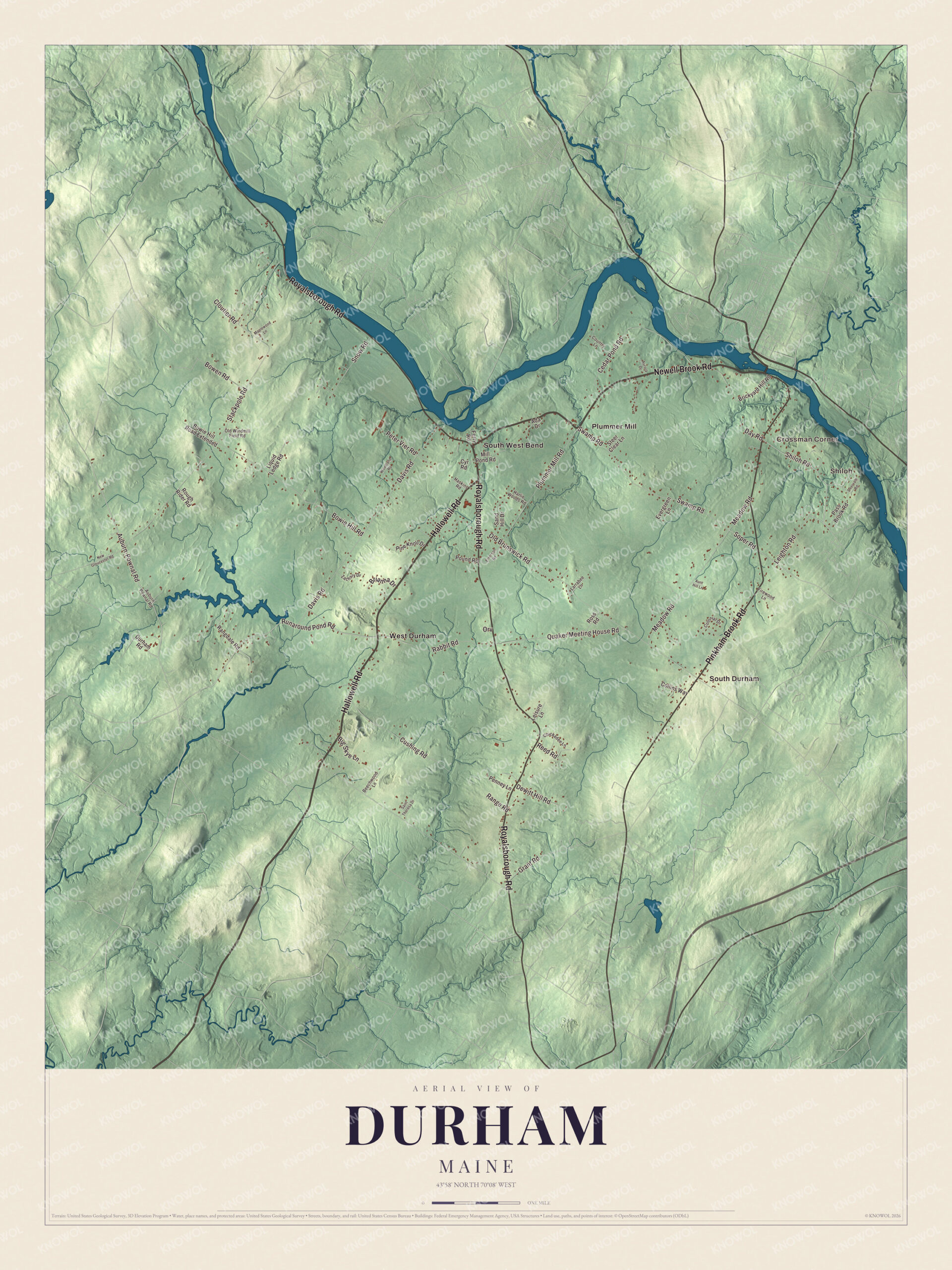 Protected watermarked complete map of Durham, Maine