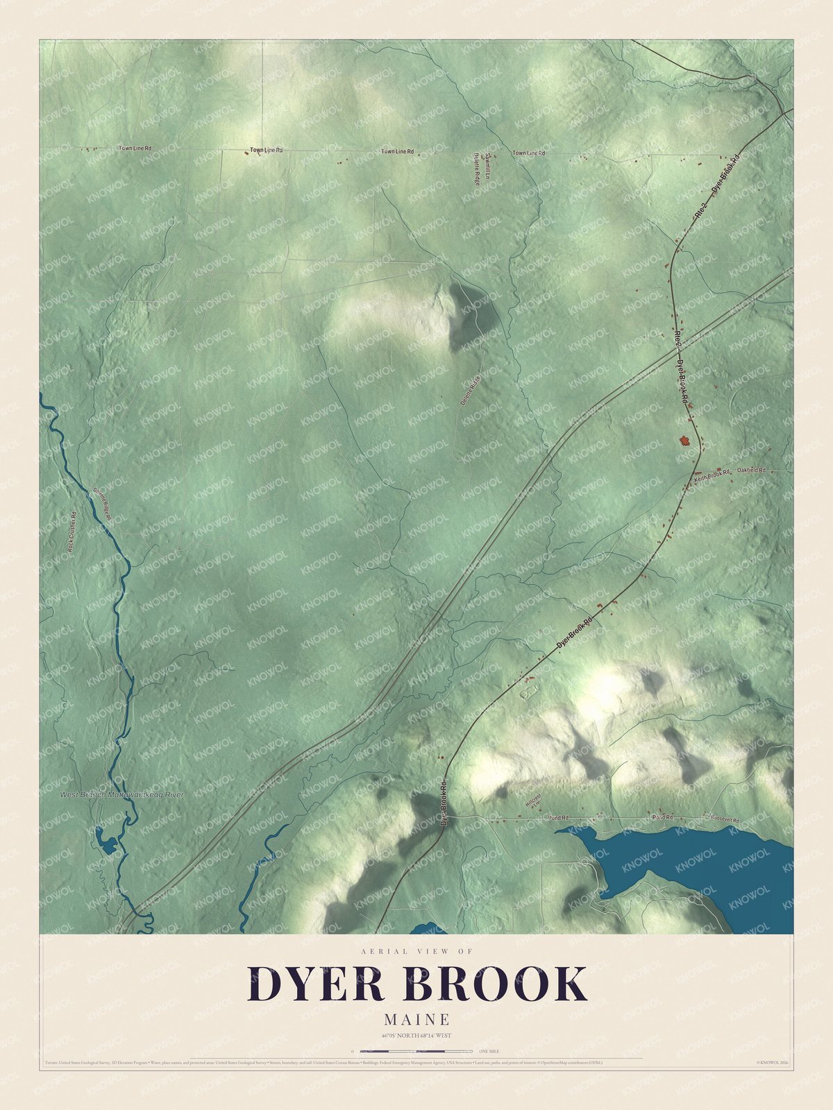 Protected watermarked complete map of Dyer Brook, Maine